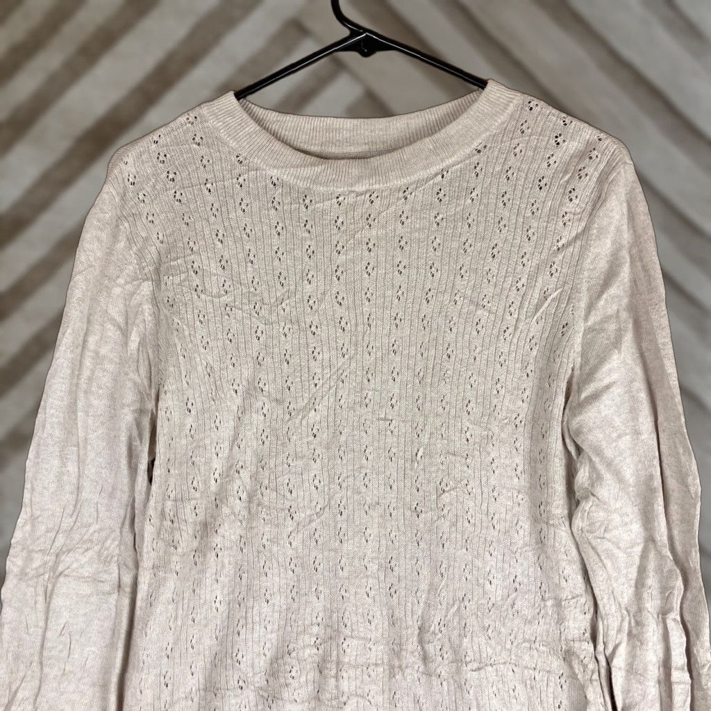 Vintage VINTAGE Lauren Conrad Womens Sweater Tan Knit Ruffle Peplum Peasant Flared Sleeve Large Size L / US 10 / IT 46 - 1 Thumbnail
