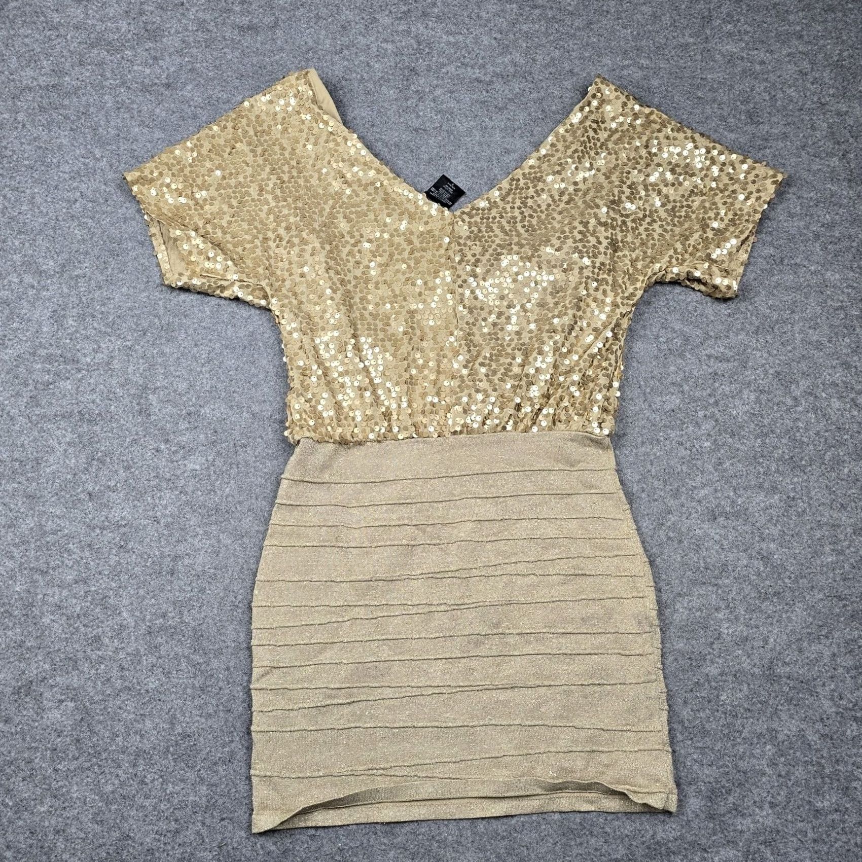 Vintage Frederick's Of Hollywood Dress Womens M Gold Sequin Bodycon Mini Party Size M / US 6-8 / IT 42-44 - 6 Thumbnail