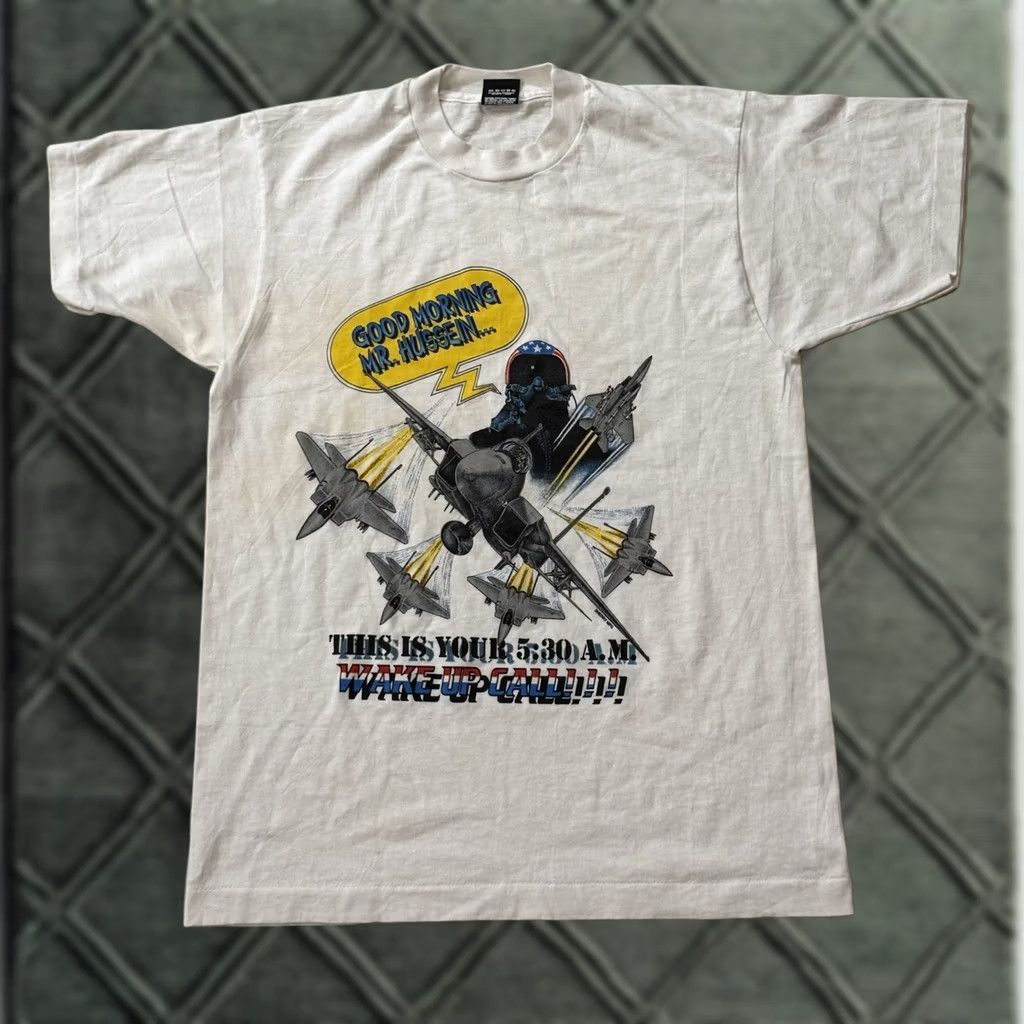 Vintage VINTAGE Good Morning Mr. Hussein Shirt L White 90s Saddam Hussein Desert Storm Gulf War Shirt Mens T-Shirt 1990s Screen Stars Size US L / EU 52-54 / 3 - 1 Thumbnail