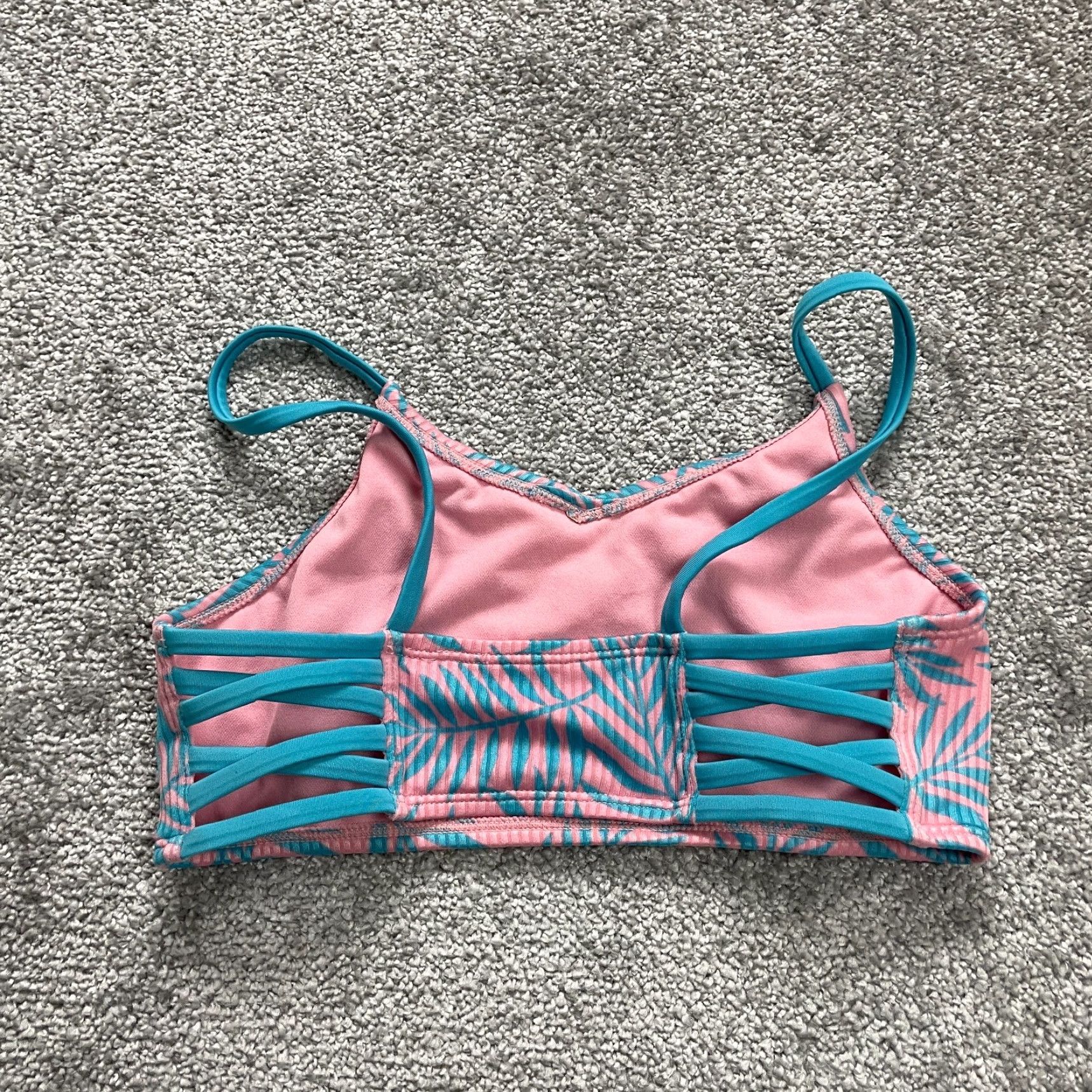 Pinko Unbranded Women's Bikini Top Small Pink Blue Hawaiian Floral Spaghetti Strap Beach Swimwear Size S / US 4 / IT 40 - 2 Thumbnail