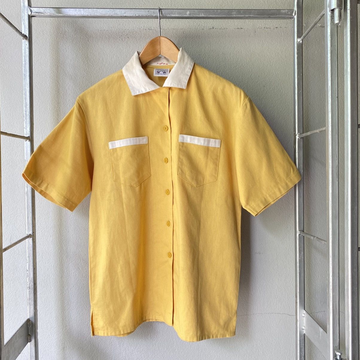 Vintage Girl Girl Yellow Contrast Collar Bowling Shirt Size M / US 6-8 / IT 42-44 - 2 Thumbnail