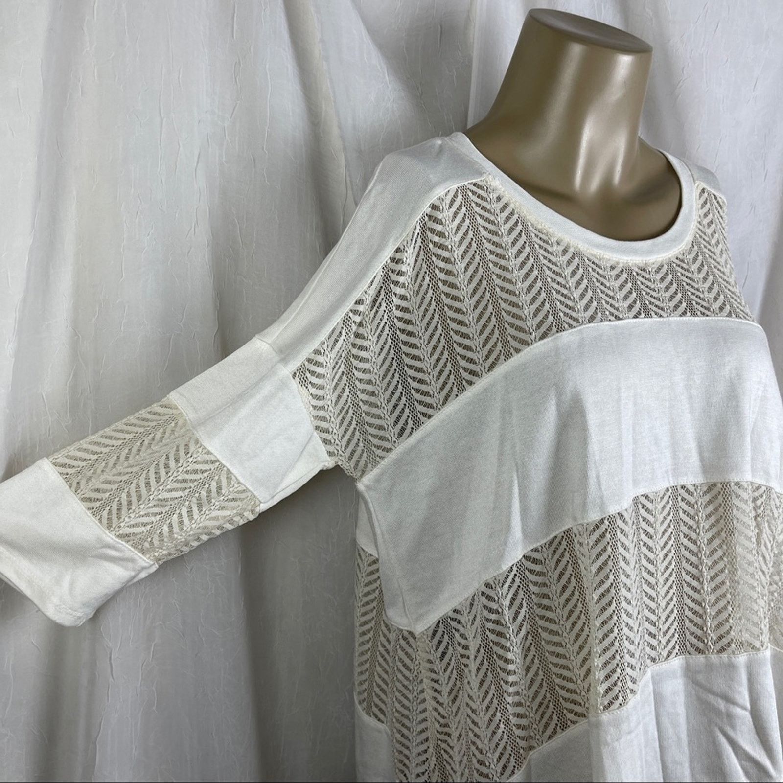 Forever 21 Cream Lace Panel Shirt Flowy Slouchy Boho 3/4 Sleeves NWT XS Size XS / US 0-2 / IT 36-38 - 6 Thumbnail