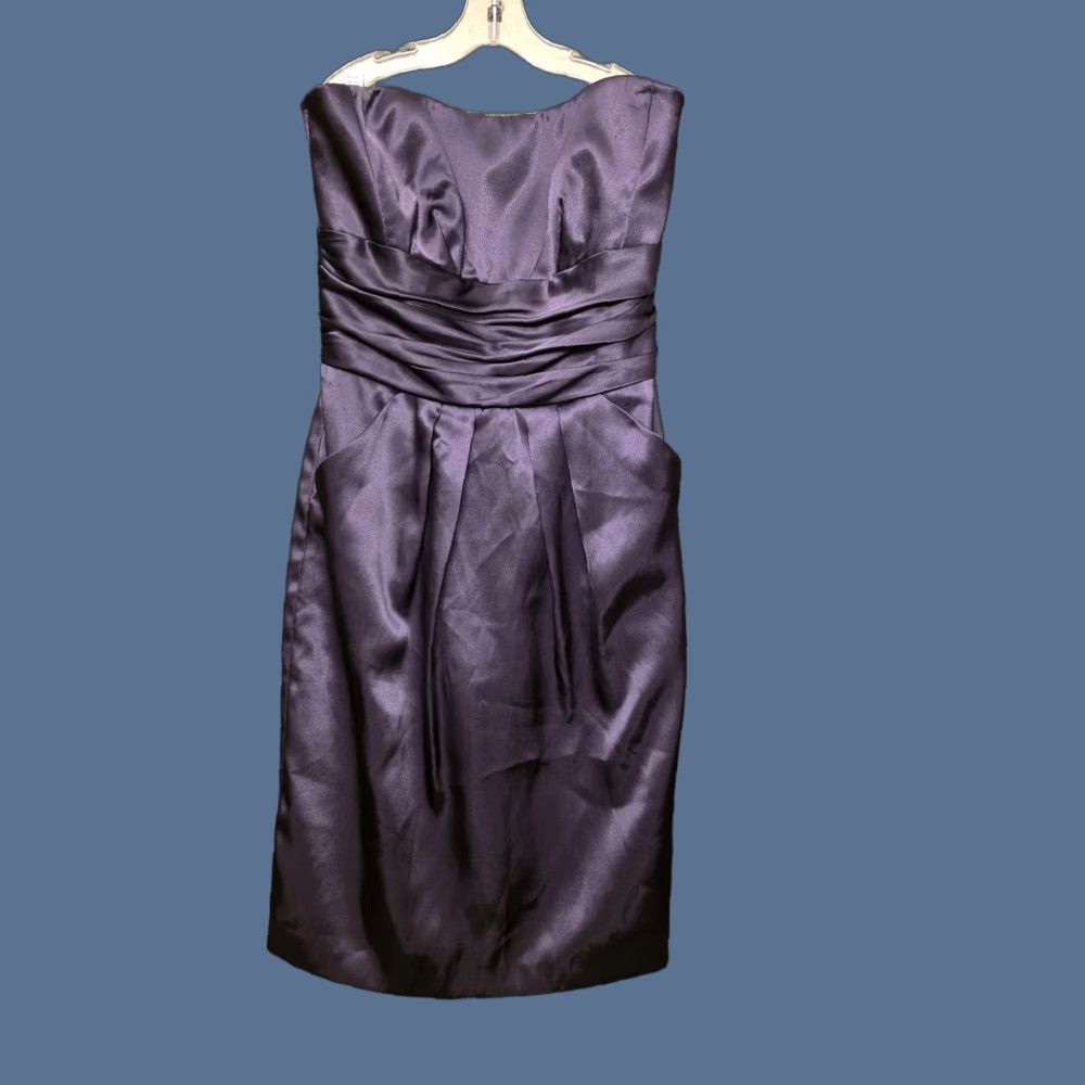 Vintage David's Bridal Dress Womens 6 Purple Strapless Satin Sheath Pockets Bridesmaid Size M / US 6-8 / IT 42-44 - 1 Thumbnail