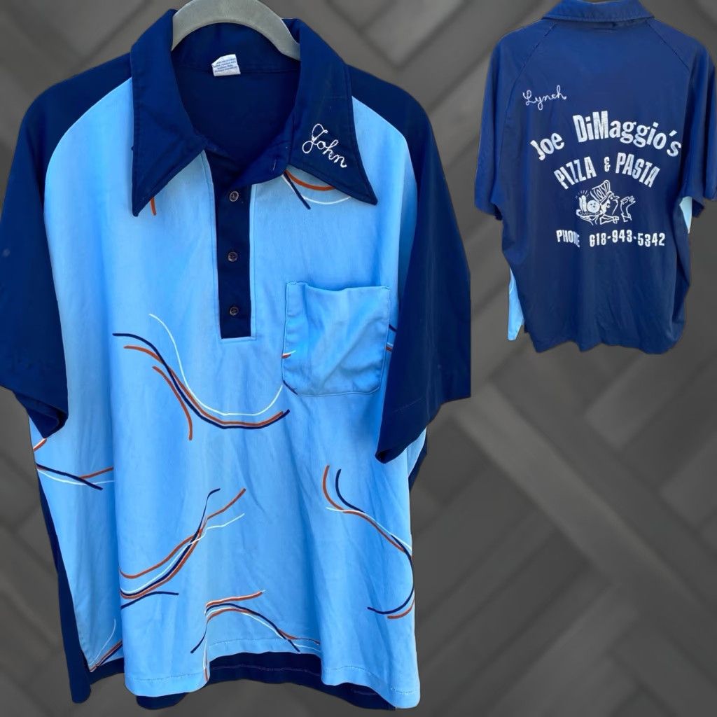 Vintage VINTAGE Bowling Shirt Joe DiMaggios Pizza & Pasta Chain Stitch John Size XL Polo, Rugby Blue Mens XL Size US XL / EU 56 / 4 - 1 Thumbnail