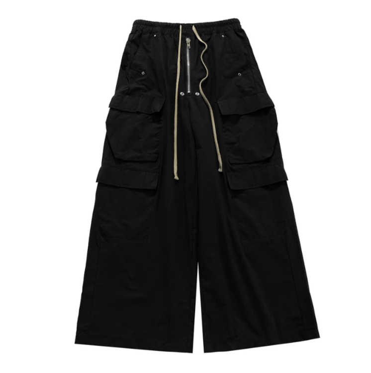 Japanese Brand Wide Leg Drawstring Black Cargo Pants Size US 30 / EU 46 - 5 Thumbnail
