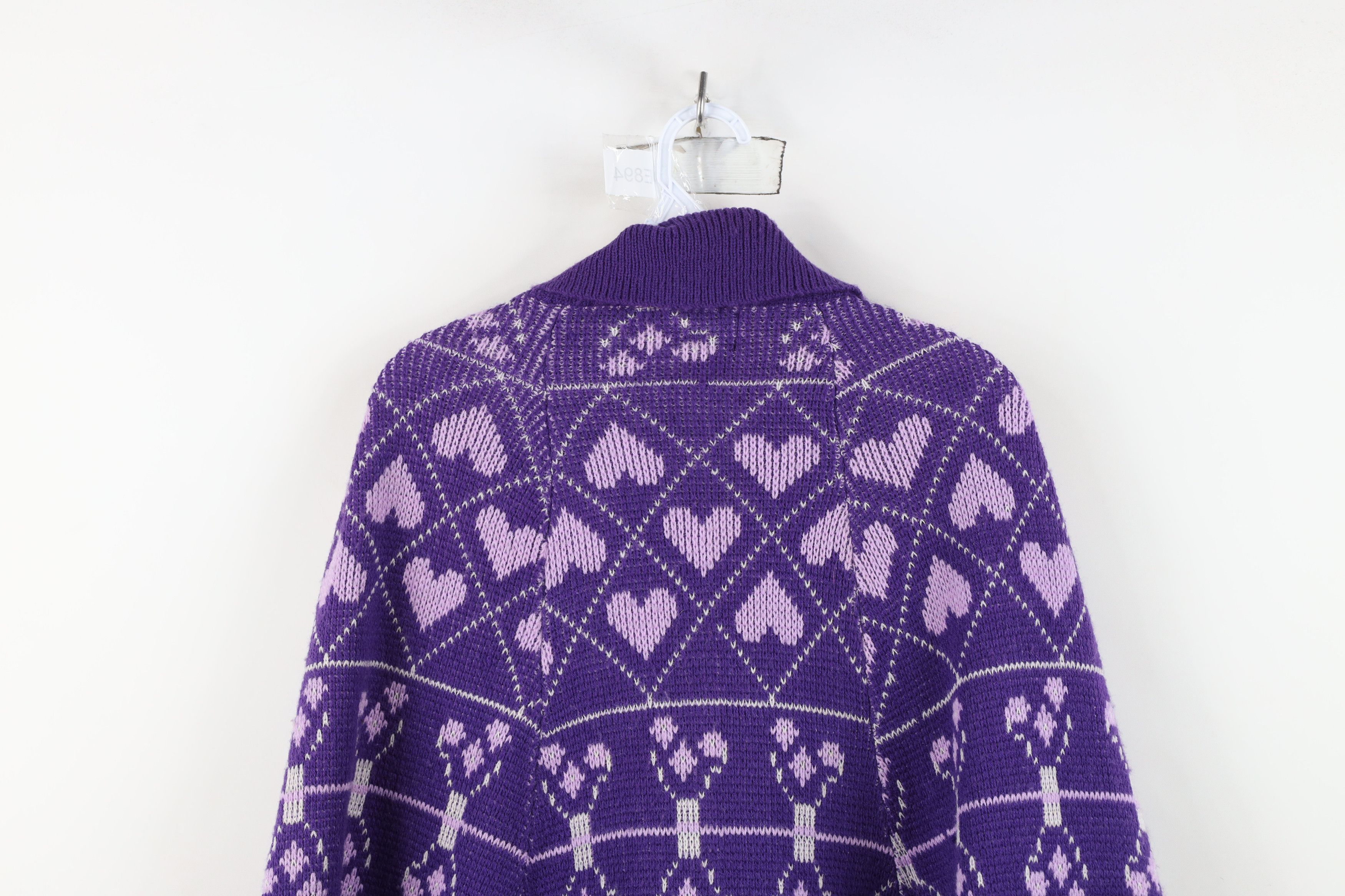 Vintage Vintage 70s Fairy Kei Kawaii Heart Knit Sweater Cape Purple Size ONE SIZE - 11 Thumbnail