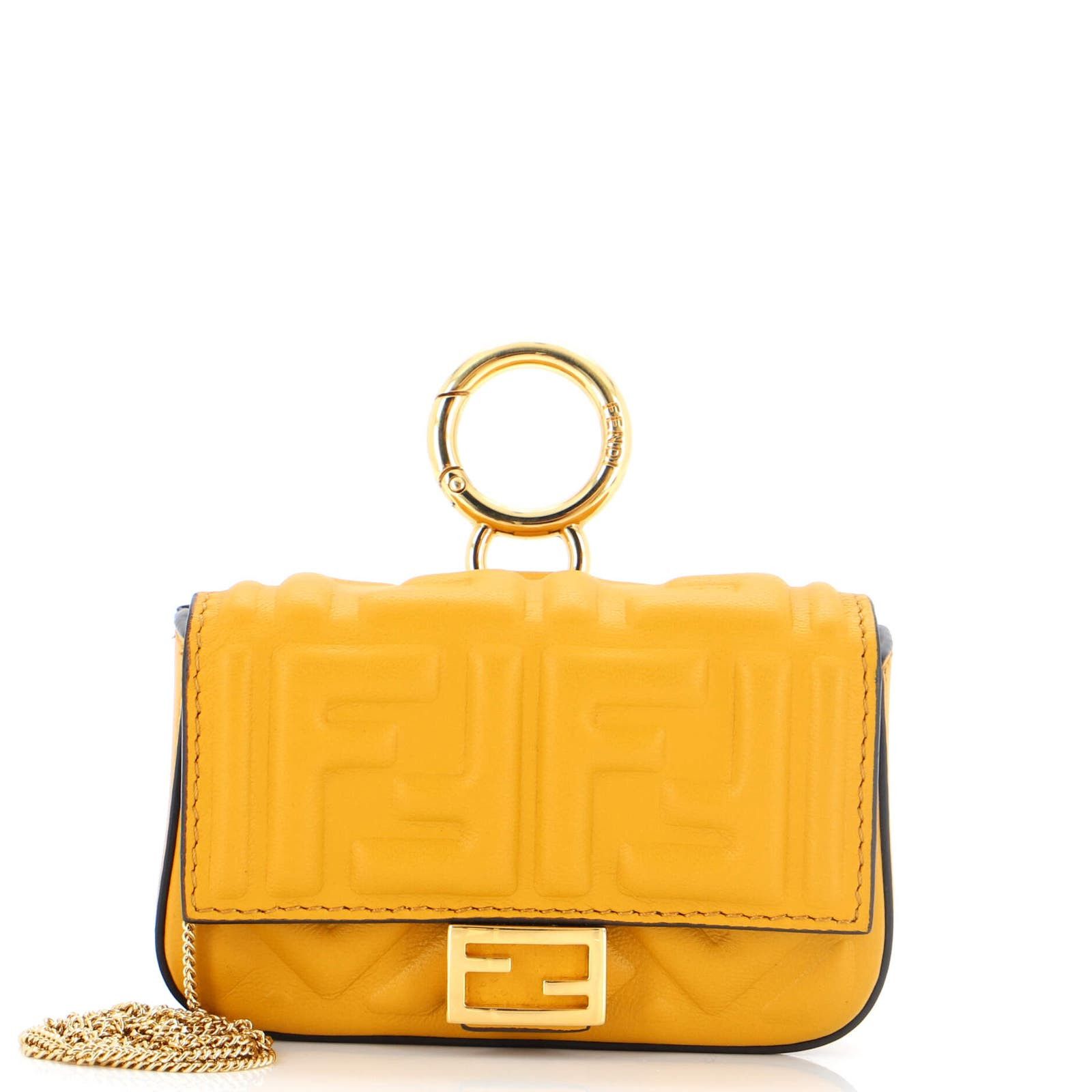 Chain Baguette Charm Bag Zucca Embossed Leather Nano