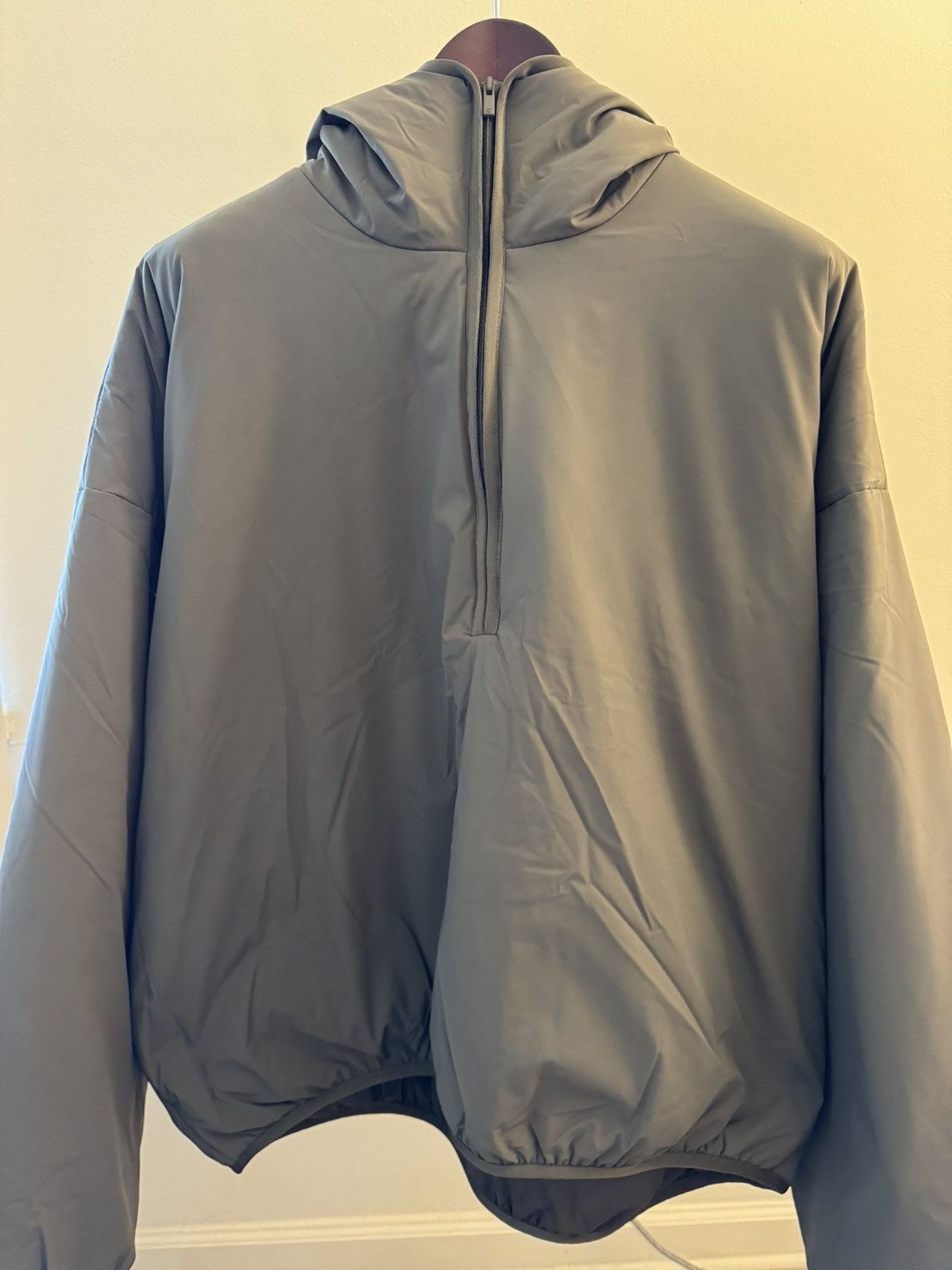 image of Fear Of God Essentials Half Zip Filled Hoodie In Ink in Grey, Men's (Size Medium)