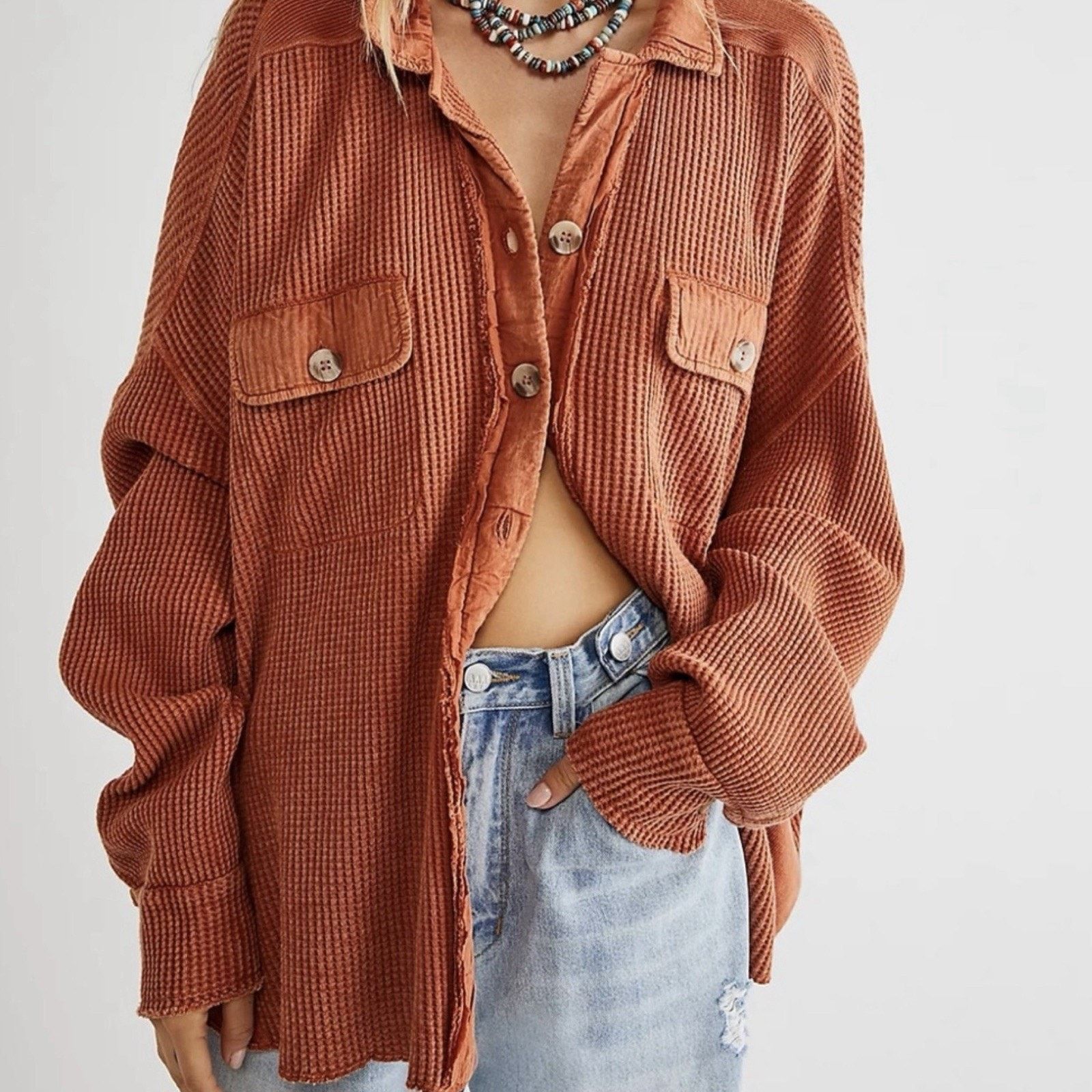 Free People Free People One Scout Waffle Knit Button‑Down Shirt Medium Size M / US 6-8 / IT 42-44 - 13 Thumbnail