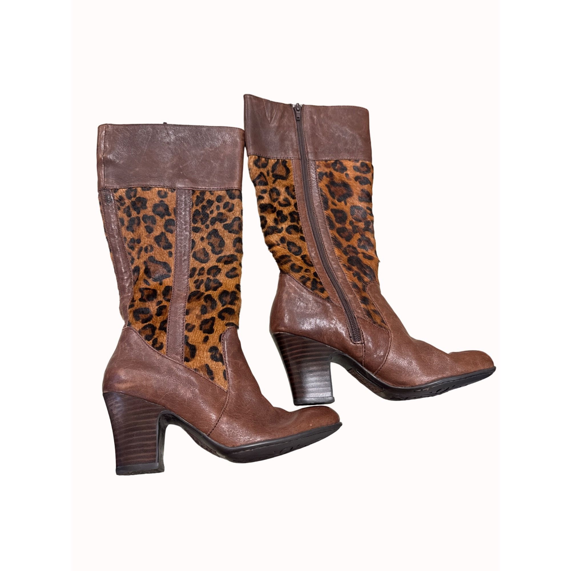 Born Born women’s brown leather pony hair leopard print boots 6 S Size US 6 / IT 36 - 2 Thumbnail