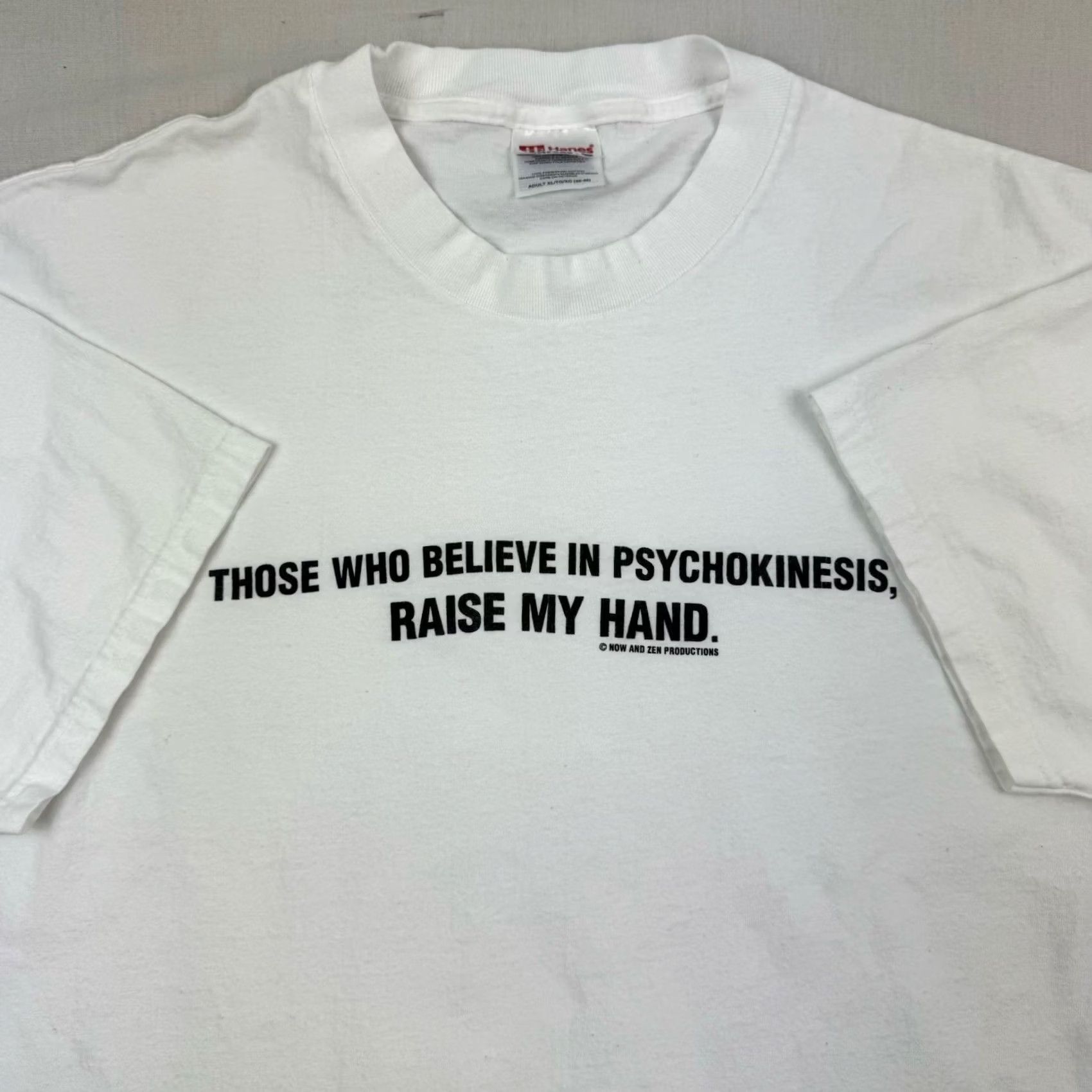 Hanes VINTAGE Hanes T-Shirt Mens XL White Funny Psychokinesis 90s Y2K Humor Graphic Tee Size US XL / EU 56 / 4 - 2 Thumbnail