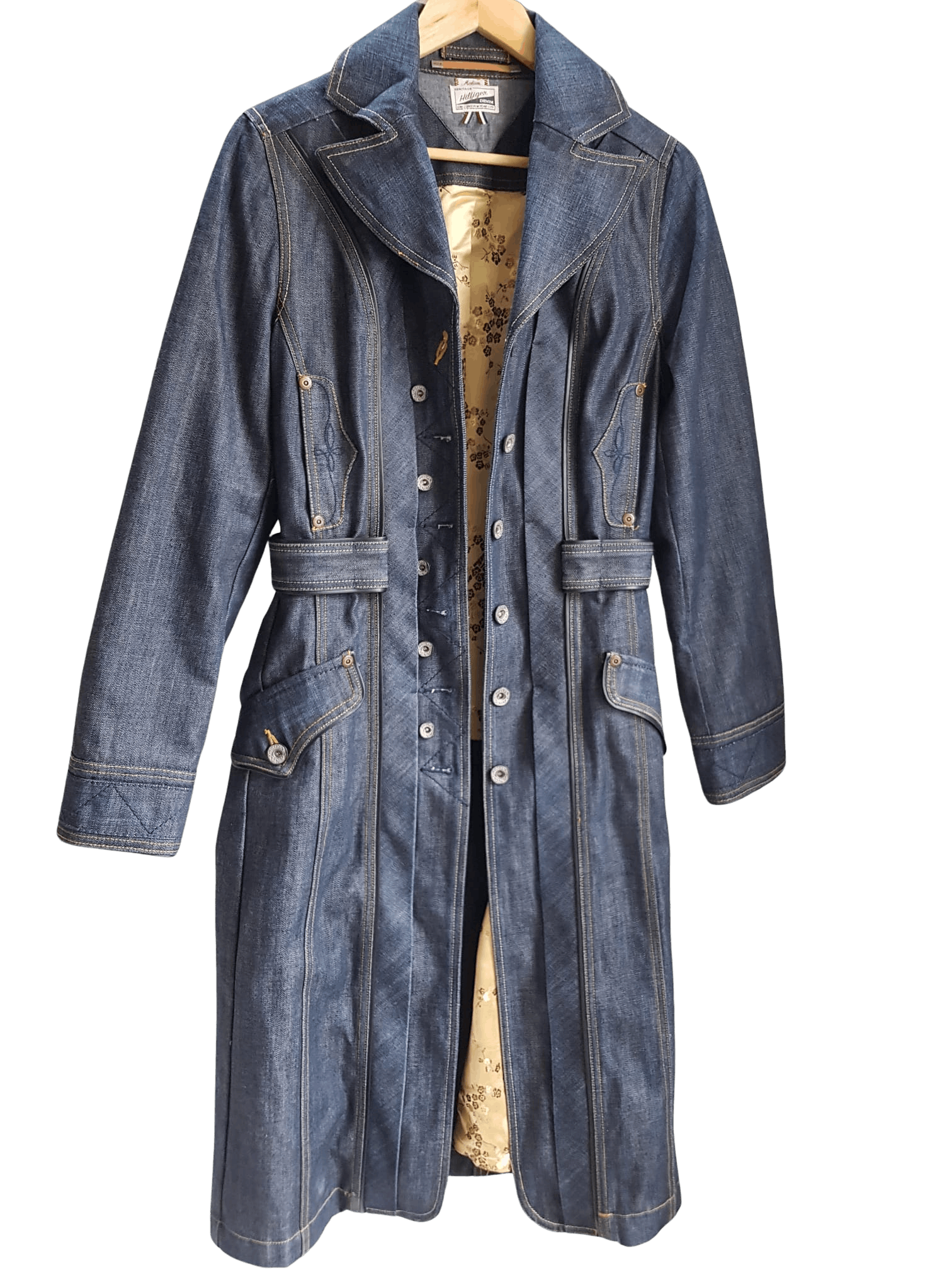 image of Tommy Hilfiger Vintage Tommy Greenwich Full Length Rigid Denim Trench Coat in Blue, Women's (Size M