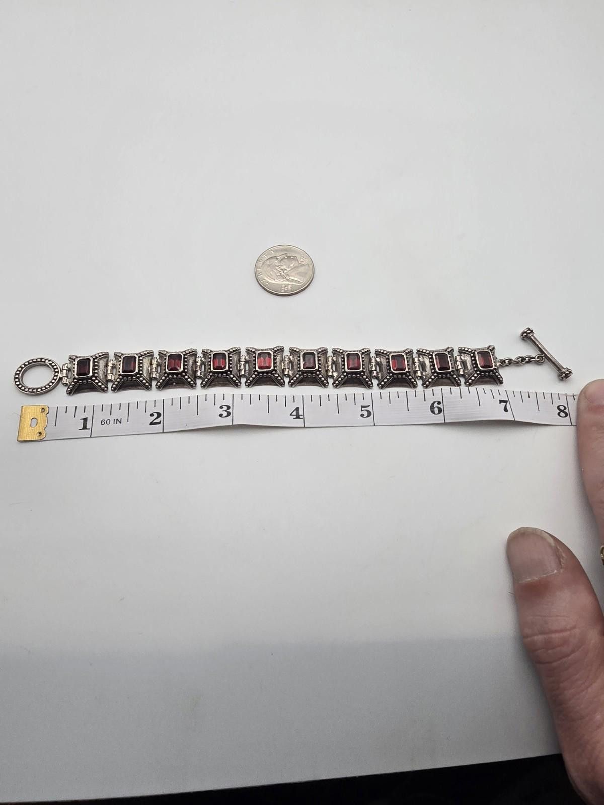 Chalk Line Vintage 925 Sterling Silver Garnet Link Bracelet 7.5" Heavy Size ONE SIZE - 8 Thumbnail