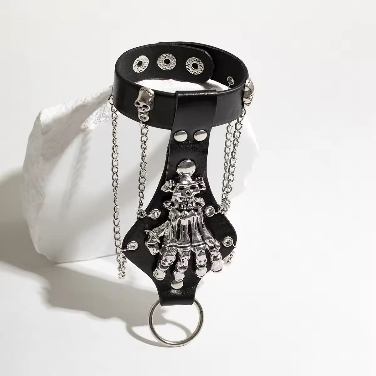 Jewelry Black Skull Finger Wrist Chains Rings Bracelets Size ONE SIZE - 2 Thumbnail