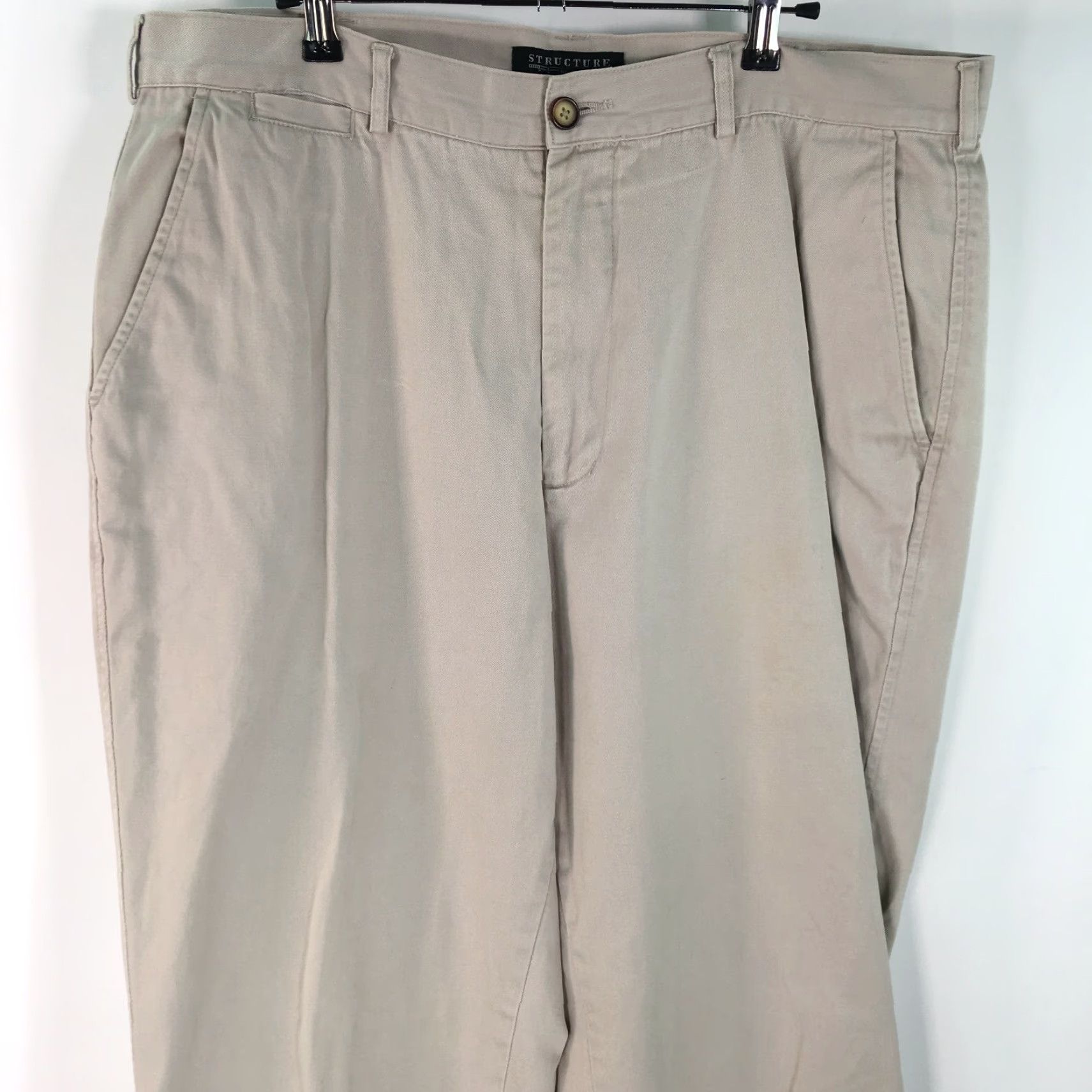 Vintage Structure Dress Pants Men Beige 38R Slim Flat Front Inseam 31 Casual 100% Cotton US Seller Size US 38 / EU 54 - 5 Thumbnail