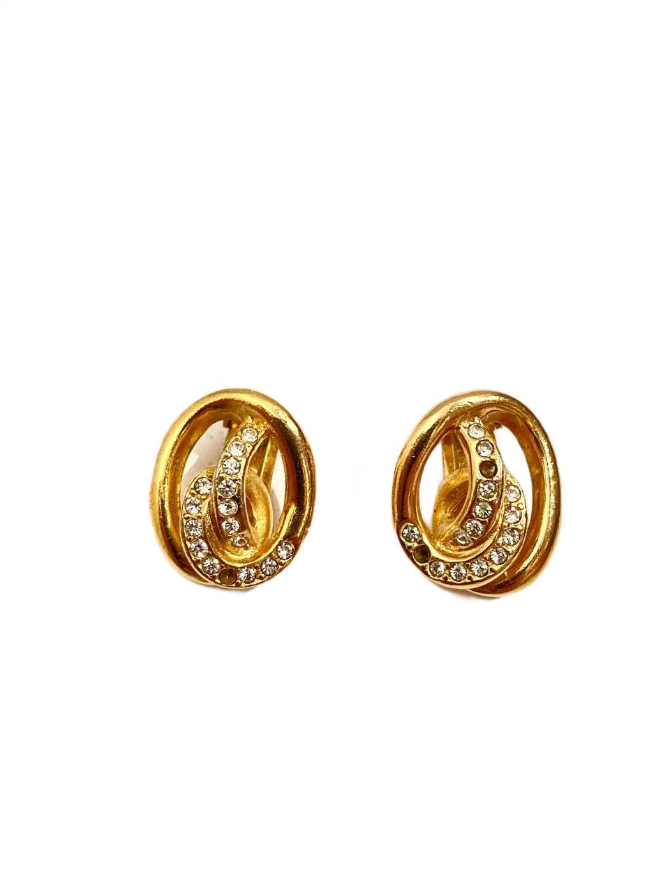 Dior Dior CD Vintage Gold Crystals Earrings Ear Clips Size ONE SIZE - 1 Thumbnail