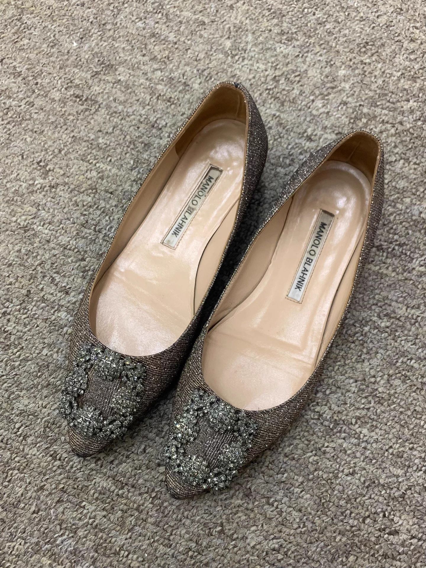 Manolo Blahnik Manolo Blahnik Gold-Thread Silver sq-crystal flat 36 New Size US 5 / IT 35 - 1 Thumbnail