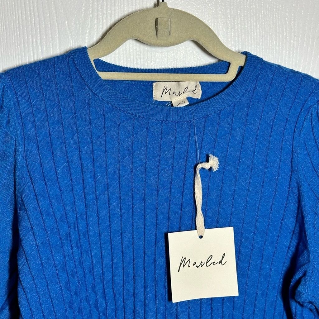 Other Marled by Reunited Clothing Co Royal Blue Cable Knit Sweater Size XS / US 0-2 / IT 36-38 - 3 Thumbnail