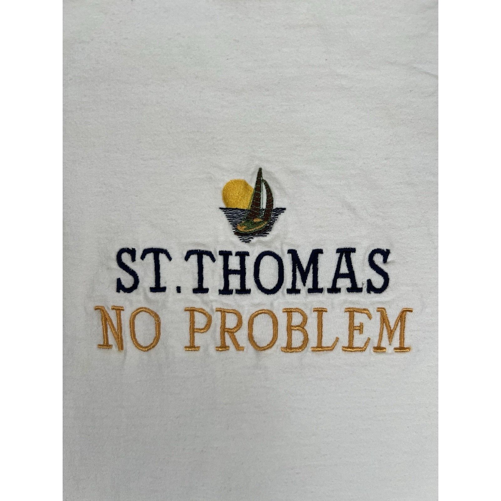 Fruit Of The Loom Vintage St Thomas T-Shirt “No Problem” Sail Boat Embroidery Size US M / EU 48-50 / 2 - 2 Thumbnail