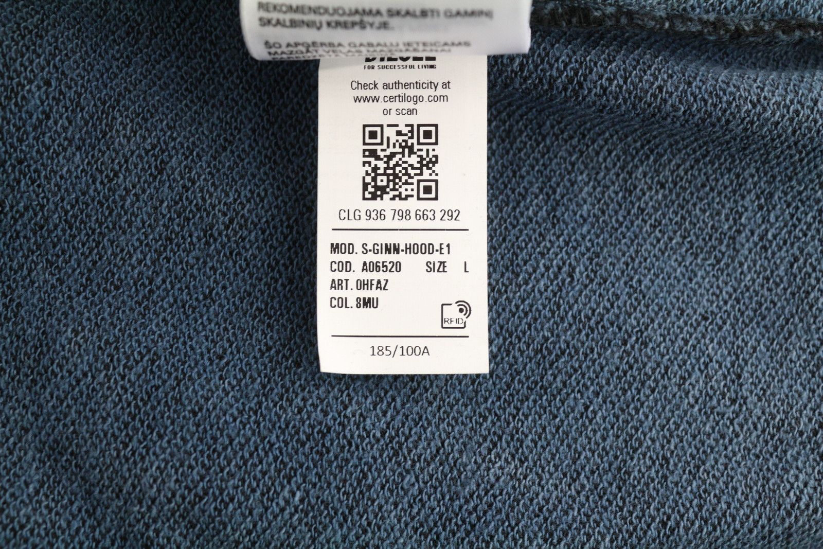 Diesel S-Ginn-Hood-E1 Men Hoodie L Washed Grey Distress 41051 Size US L / EU 52-54 / 3 - 11 Thumbnail