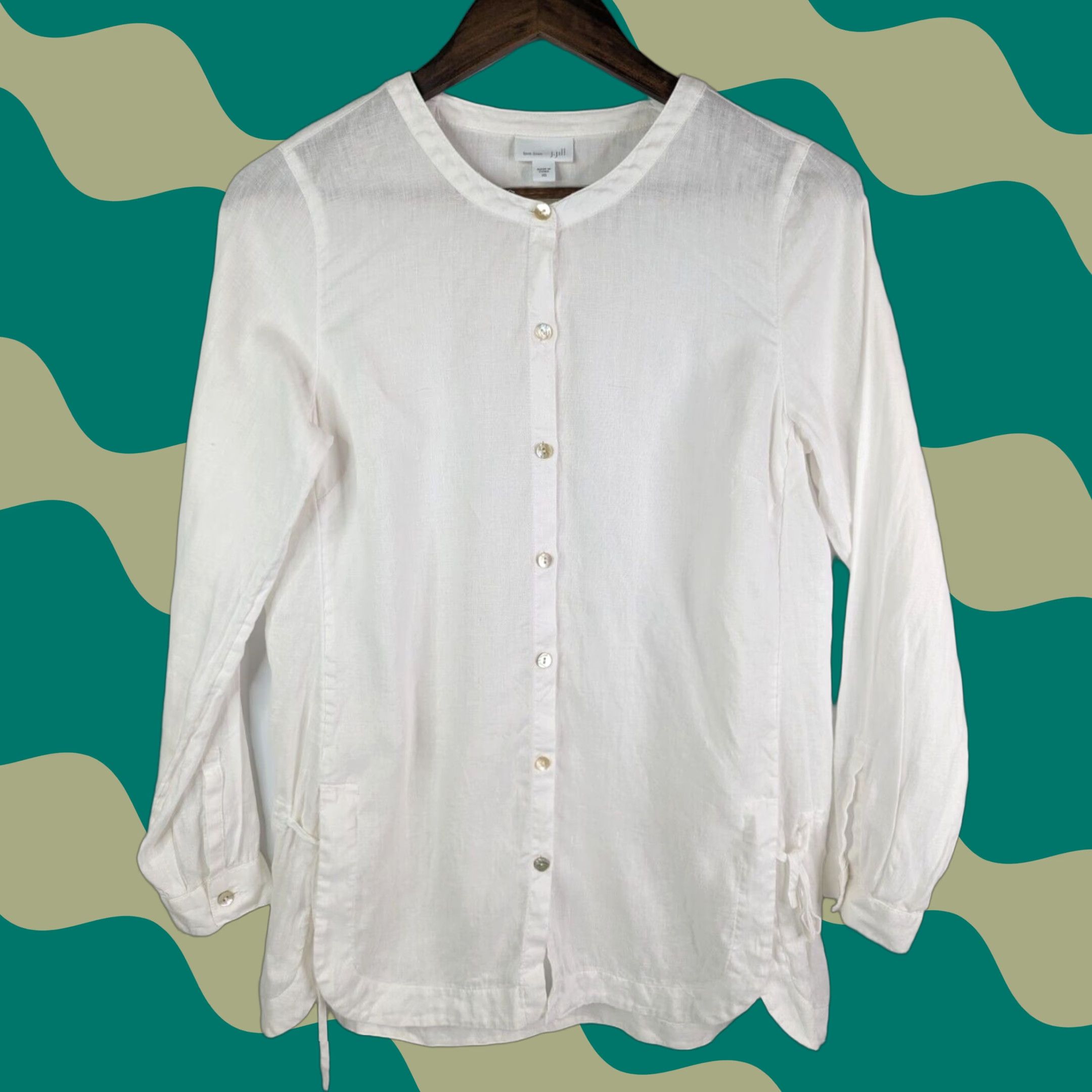 J. Jill J.Jill Button-Up Linen Blouse XS White Collar Shirt Women Tunic 100% Linen Long Sleeve Size XS / US 0-2 / IT 36-38 - 1 Thumbnail