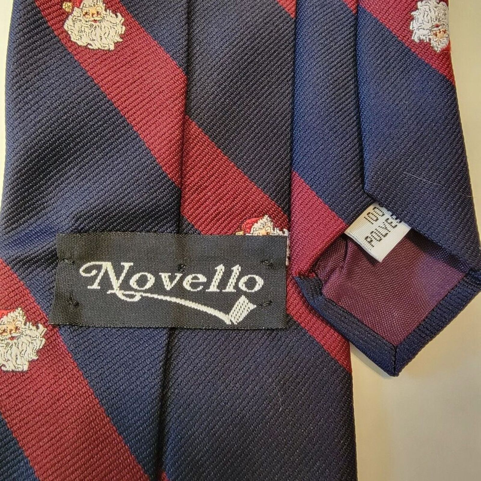Other Novello Christmas Tie Navy Maroon Stripes Tiny Santa Heads Size ONE SIZE - 4 Thumbnail