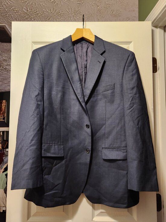 Calvin Klein CALVIN Klein men's blue 100%wool spot coat jacket blazer 44R Size 44R - 2 Thumbnail