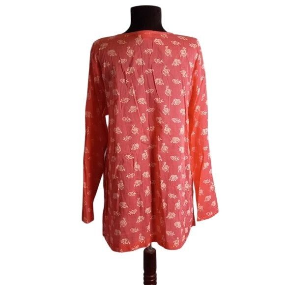 J. Jill J. Jill Size M Womens Coral Elephant Fish Print Long Sleeve Size M / US 6-8 / IT 42-44 - 3 Thumbnail