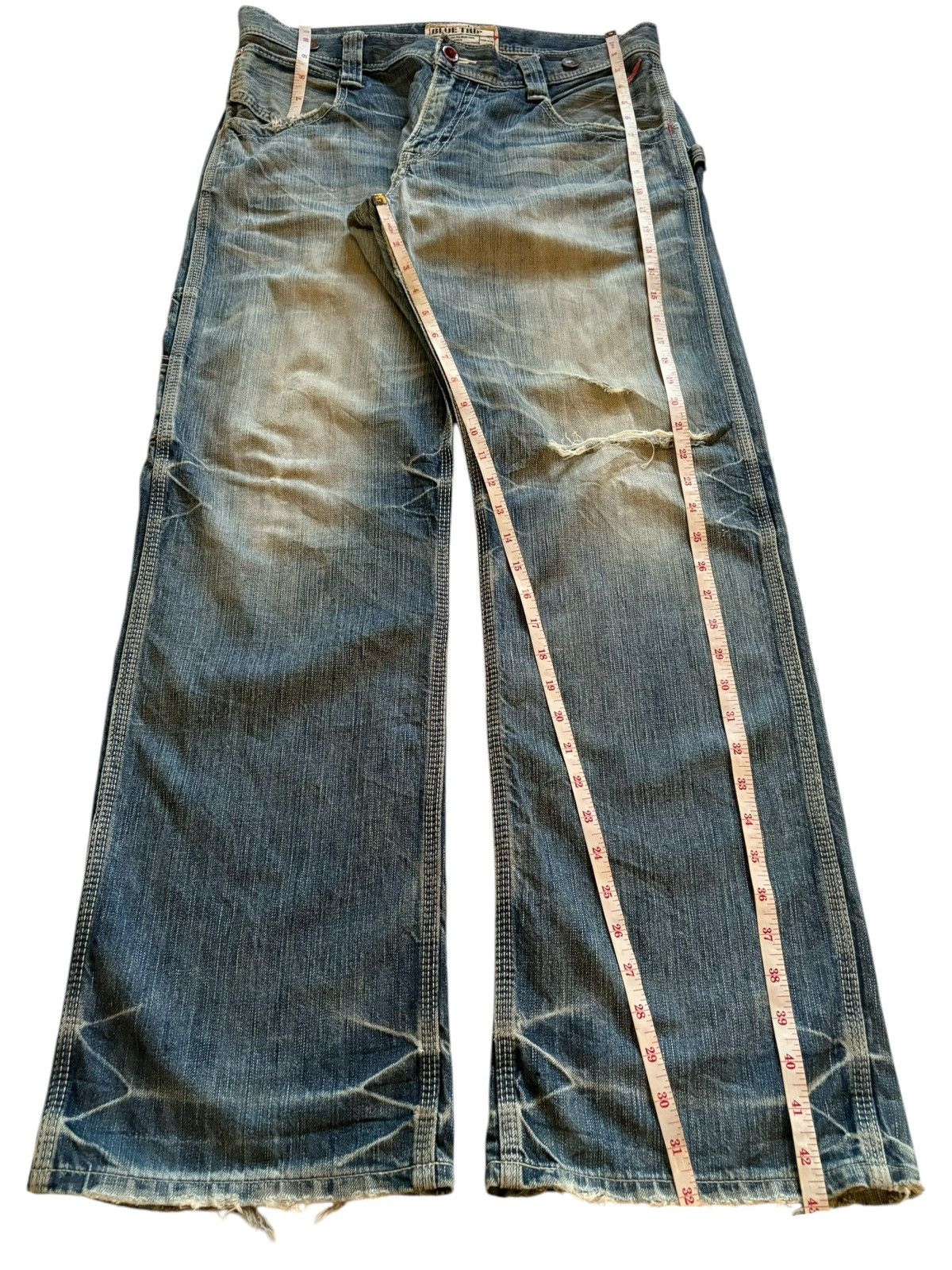 Edwin × Japanese Brand Vintage Edwin Blue Trip Suspender Buckle Back Rip Flare Jean Size US 33 - 14 Thumbnail