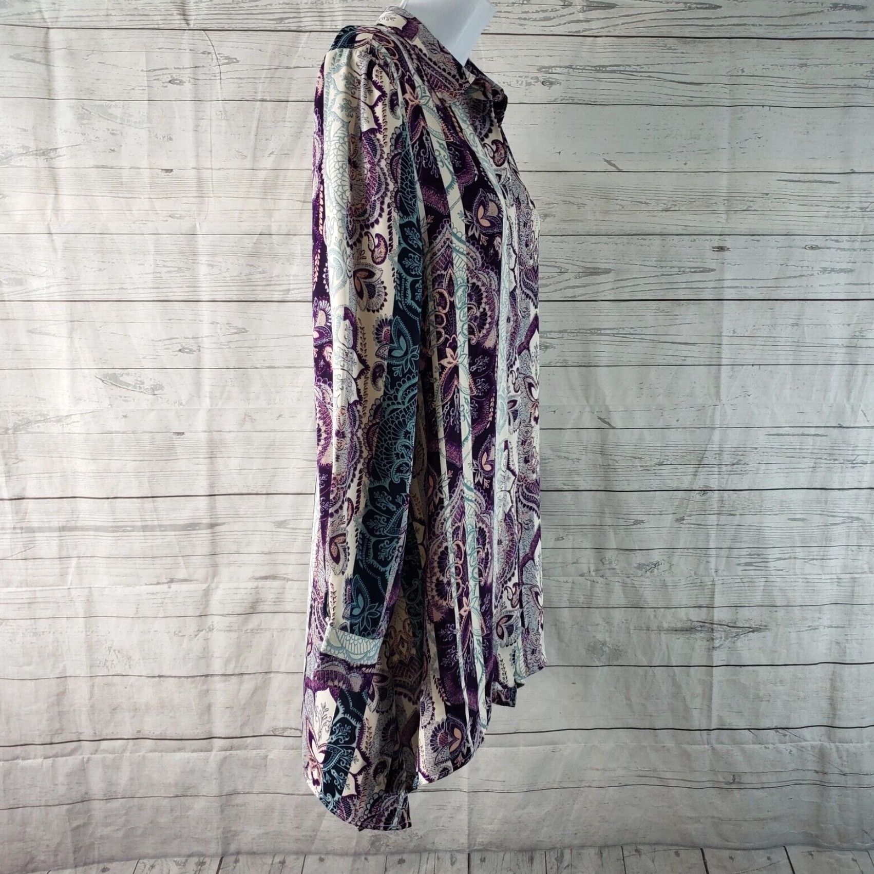 Vintage Chico's Womens Button Front Shirt Sz Medium Purple Floral Long Sleeve Shirt Women M Purple Floral Button-Up Size M / US 6-8 / IT 42-44 - 3 Thumbnail