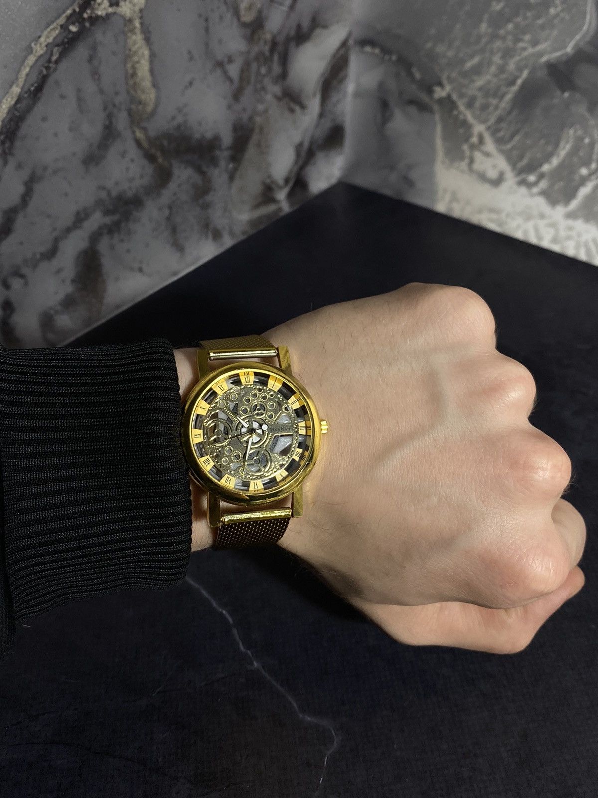 Vintage MEYKEY Skeleton Mechanical Watch Gold Mesh Japanese Brand Size ONE SIZE - 9 Thumbnail