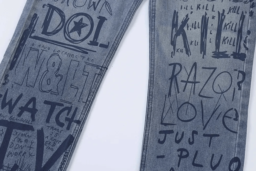 Japanese Brand × Vintage Buggy jeans for men and women with graffiti print y2k Size US 30 / EU 46 - 9 Thumbnail