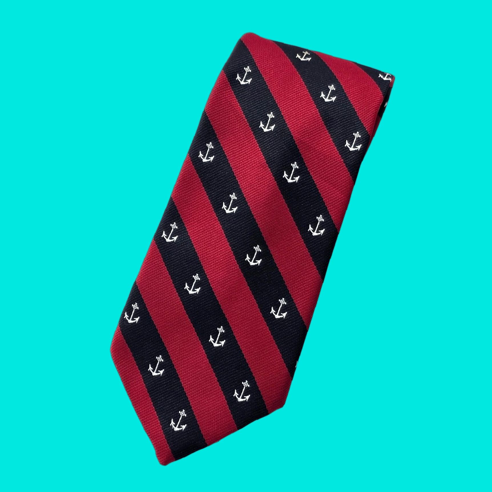 Vintage Alynn Necktie Mens Red Striped Repp Anchor Navy Nautical Yacht Club VTG Size ONE SIZE - 1 Thumbnail