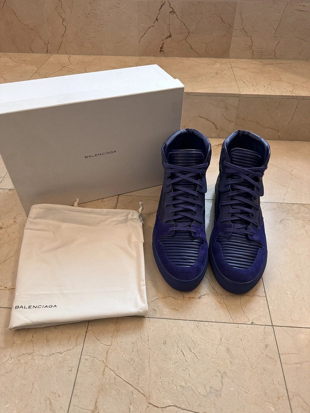 Balenciaga Balenciaga Men's Blue Violet Pleated High Top 45 US12 Size US 12 / EU 45 - 2 Thumbnail