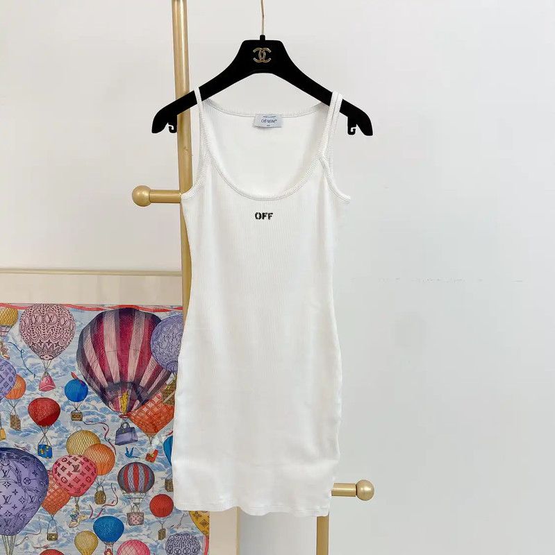 Off-White Off-White White Cotton Sleeveless Dress 0089 Size L / US 10 / IT 46 - 1 Thumbnail