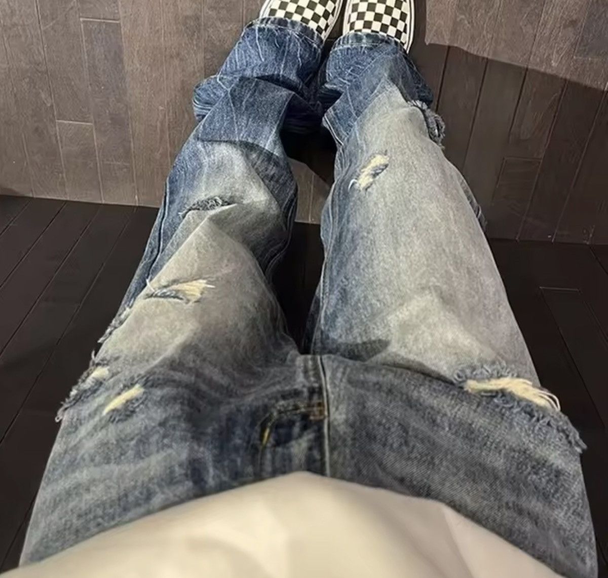 Jean Y2K Blue Distressed Wash Baggy /Flare Stacking Denim Size US 34 / EU 50 - 5 Thumbnail