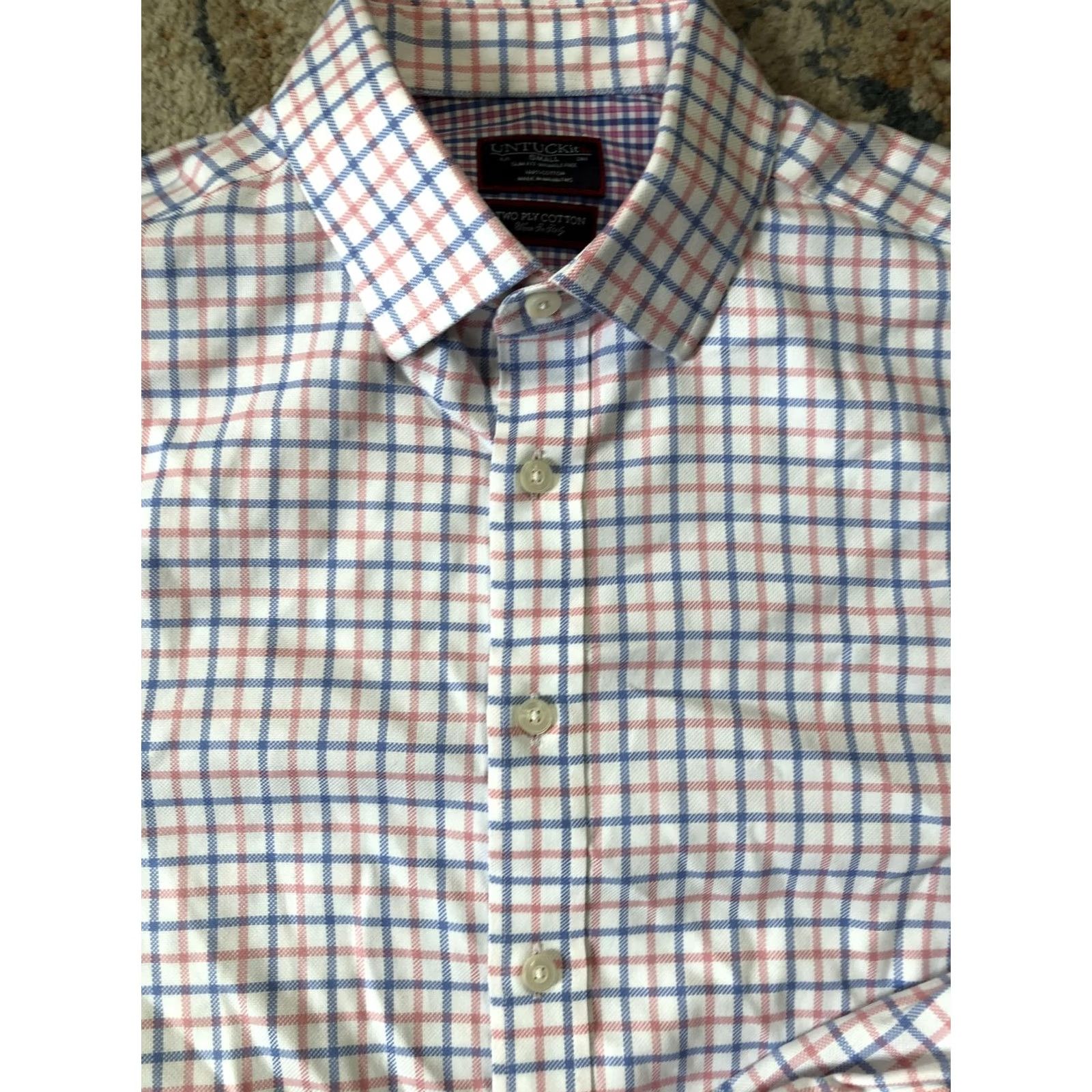 UNTUCKit UNTUCKit Shirt Slim Fit Wrinkle-Resistant White Blue Red Plaid Button-Front Check Cotton Made in Mauritius S Small Mens Adult Small XS? Size US S / EU 44-46 / 1 - 2 Thumbnail