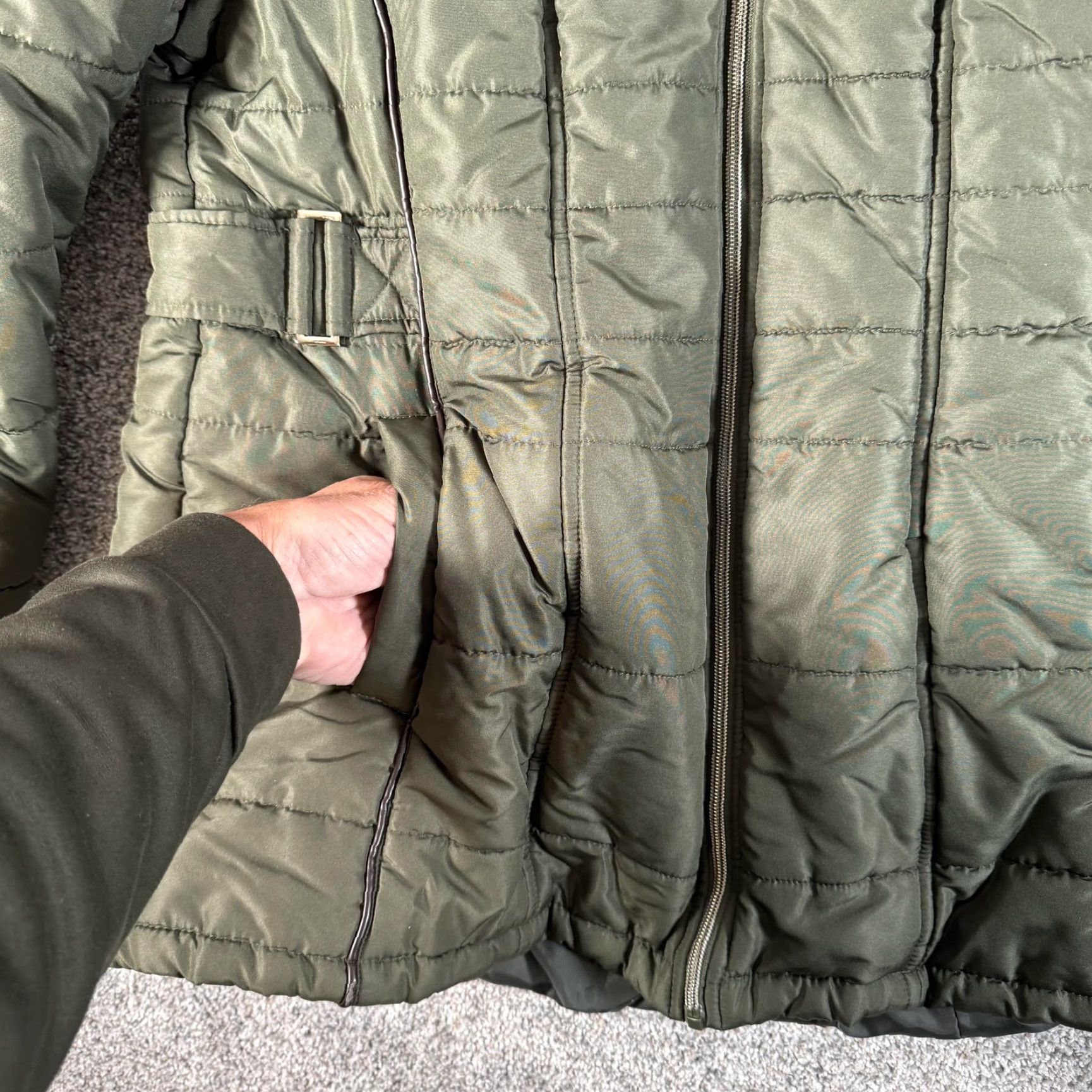 Vintage d.e.t.a.i.l.s INTL Jacket Womens Large Green Puffer Quilted Parka Faux Fur Hood Zipper Insulated Size L / US 10 / IT 46 - 5 Thumbnail