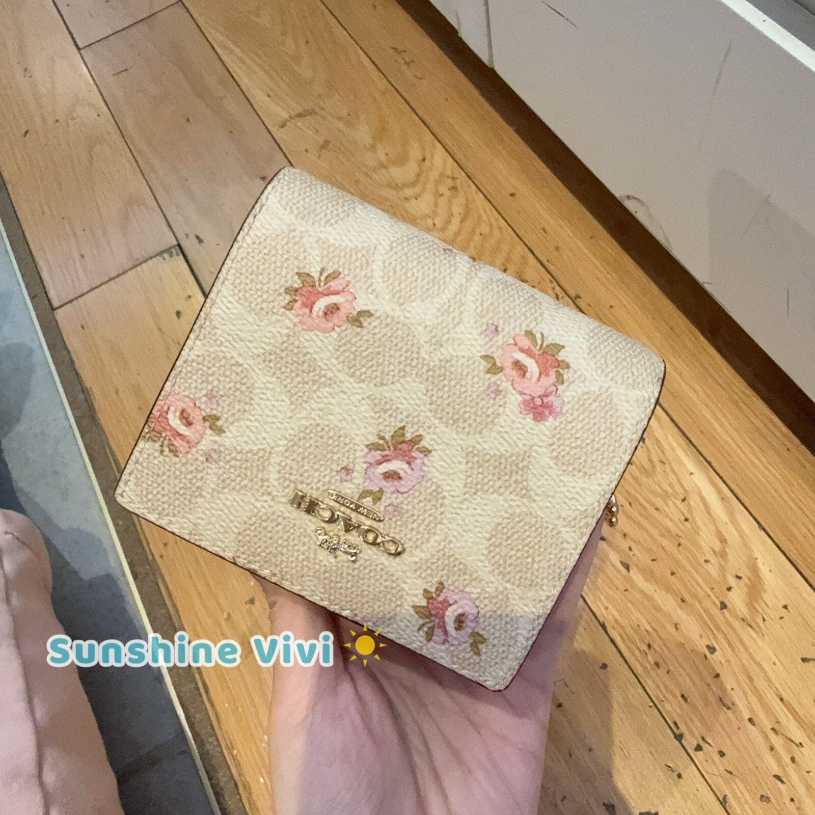 NWT Coach CAR14 Snap Wallet Signature Canvas Floral Sand