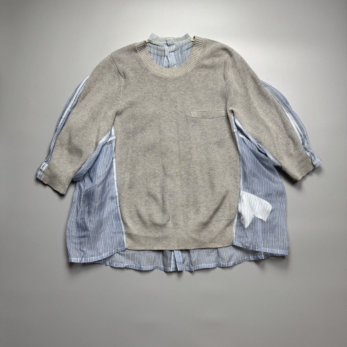 Sacai Sacai - Gray Knit & Blue Striped Organza Sweater Size ONE SIZE - 1 Thumbnail