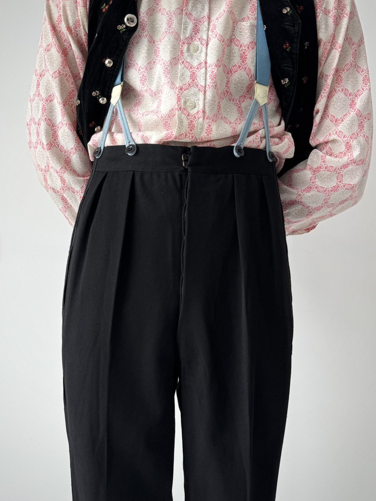 Vintage Vintage 1950s European Tuxedo Suspenders Wool Trousers Size US 32 / EU 48 - 2 Thumbnail