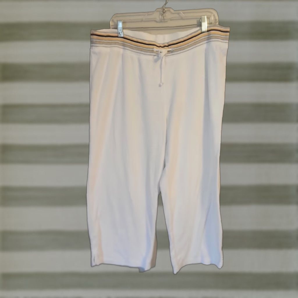 Vintage VINTAGE Lady Foot Locker Crop Terry Pants 2X White 90s Y2K Plus Size Cotton Blend Womens Size 40" / US 18 - 1 Thumbnail