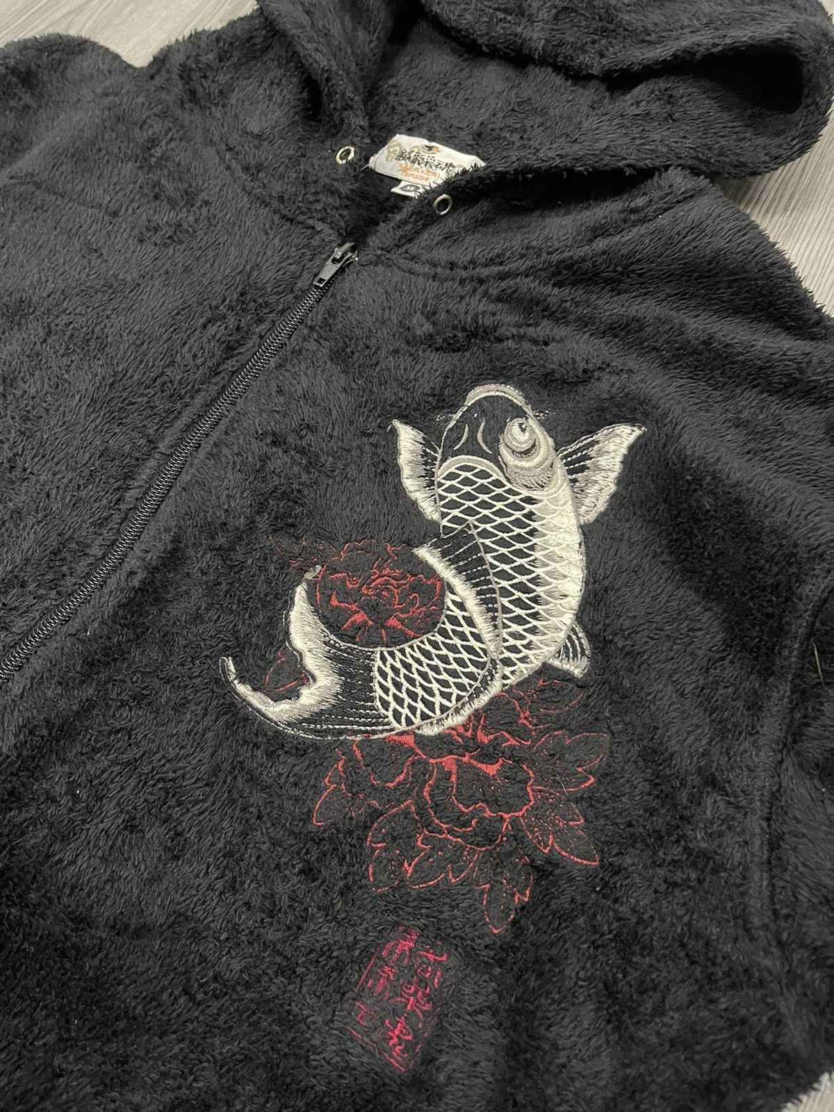 Karikuri Tamashi Koi Fish Embroidery Furry fleece hoodies