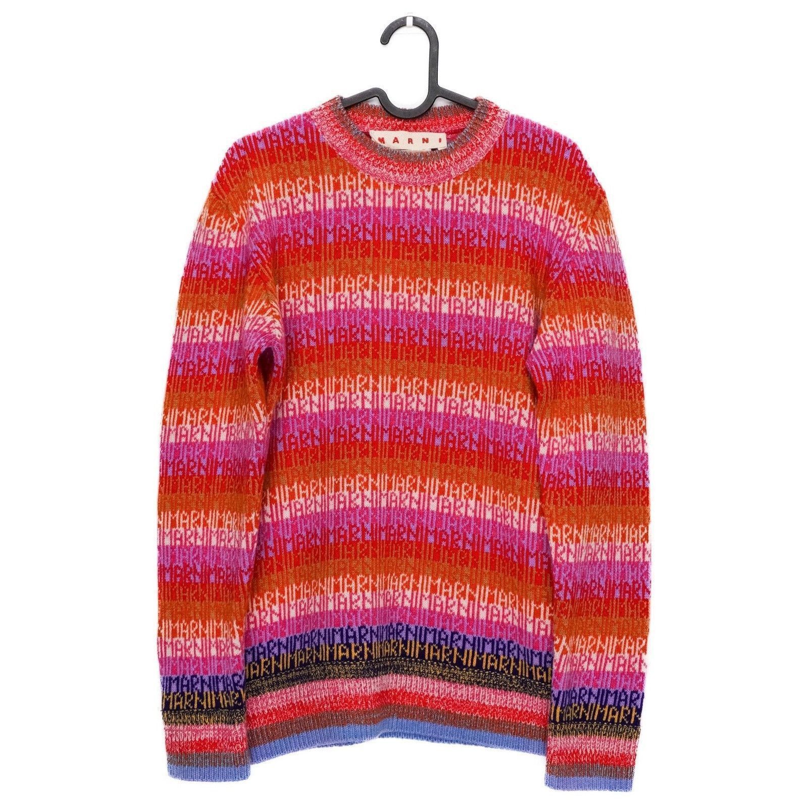 Marni Marni Striped Logo Knit Multicolor Wool Crew Sweater Size US S / EU 44-46 / 1 - 1 Thumbnail