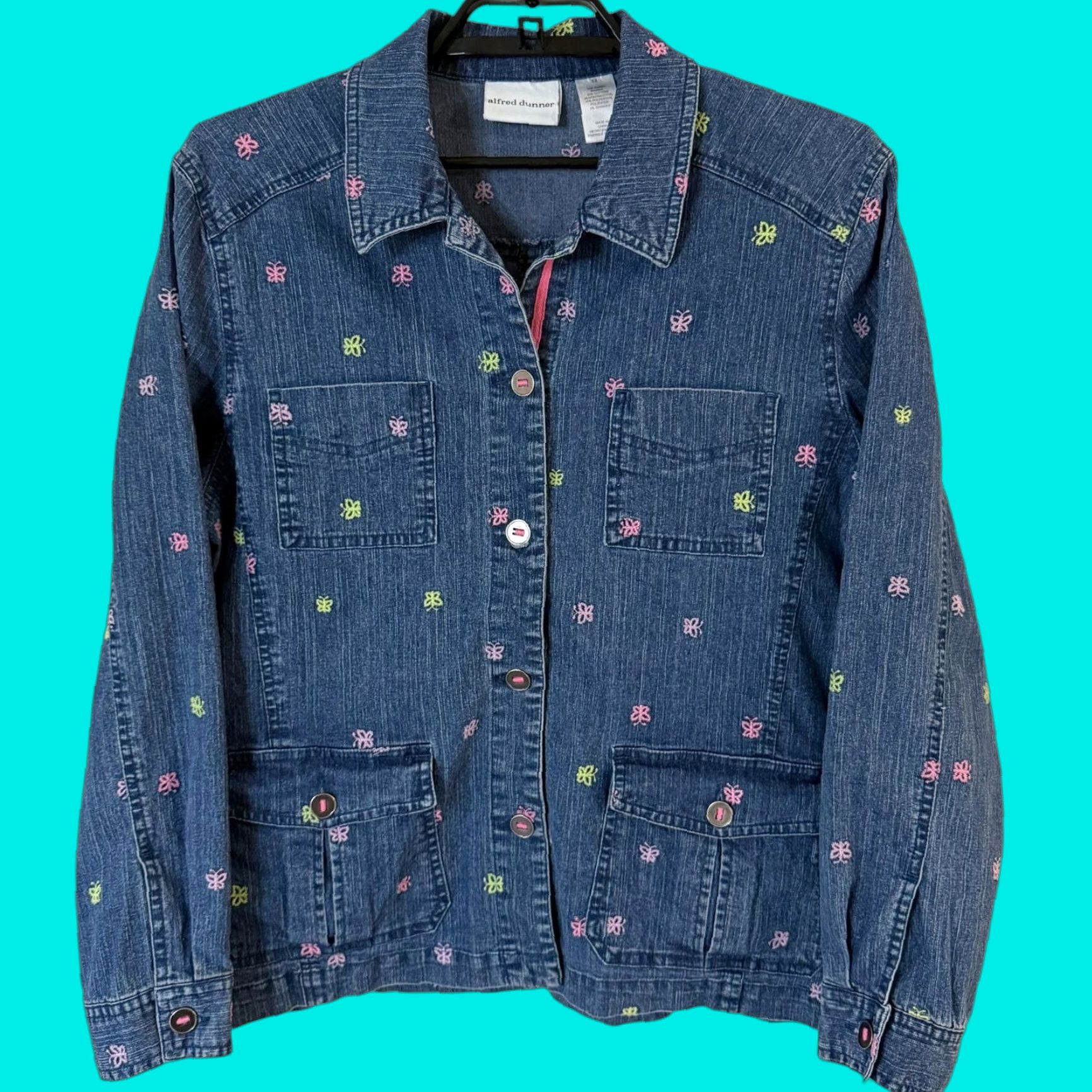 Vintage Alfred Dunner Button-Front Denim Jacket Blue Women's 12 Butterfly Embroidery Jacket Jeans Size XL / US 12-14 / IT 48-50 - 1 Thumbnail