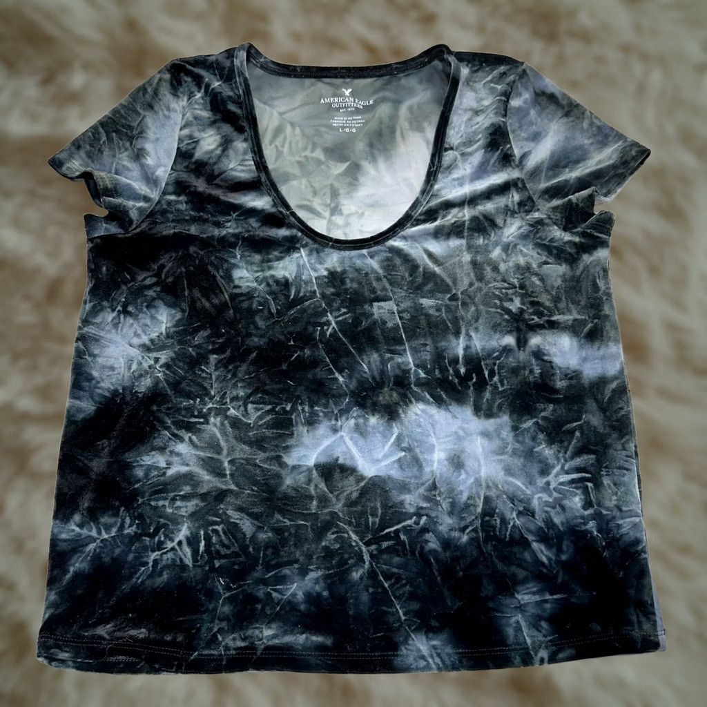 American Eagle Outfitters American Eagle Outfitters Shirt Tee Gray Green Velvet Tie Dye Cropped L Women’s Short Sleeve Stretch Polyester CPO Womens Size L / US 10 / IT 46 - 1 Thumbnail