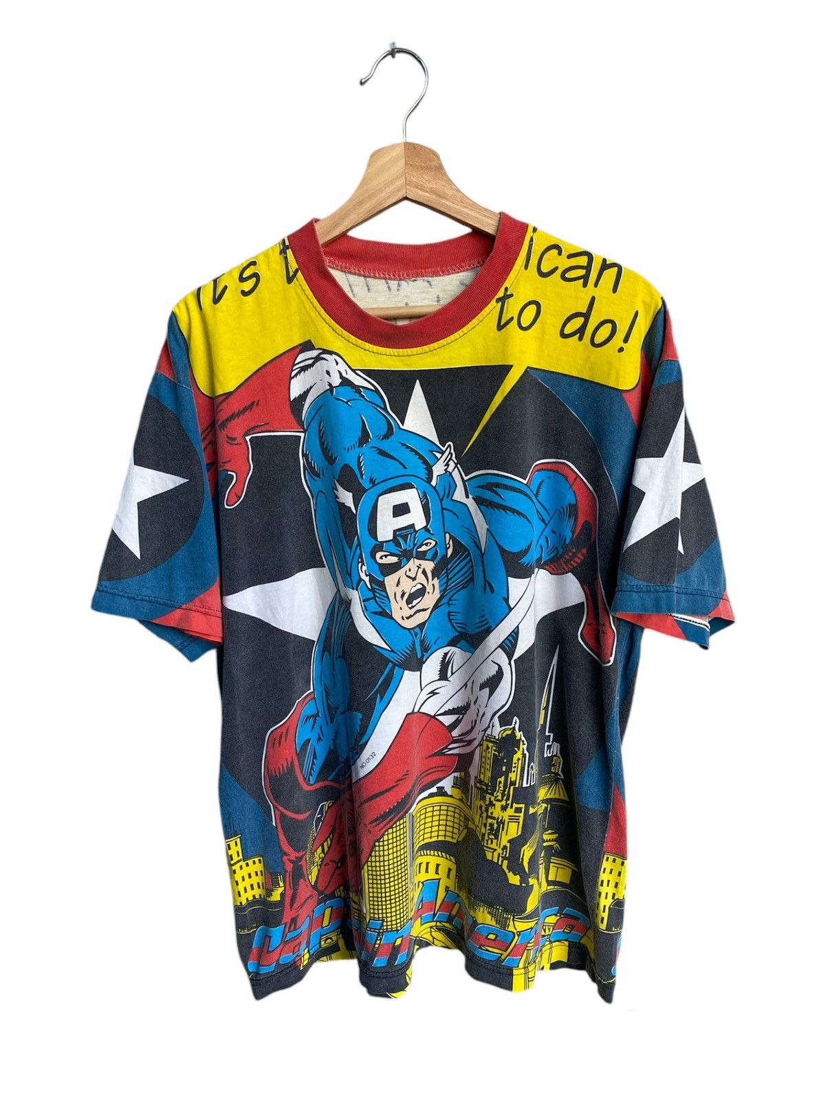 Cartoon Network × Marvel Comics × Vintage 🔥🔥RARE Vintage 90s Captain America AOP Marvel tee Size US L / EU 52-54 / 3 - 1 Thumbnail