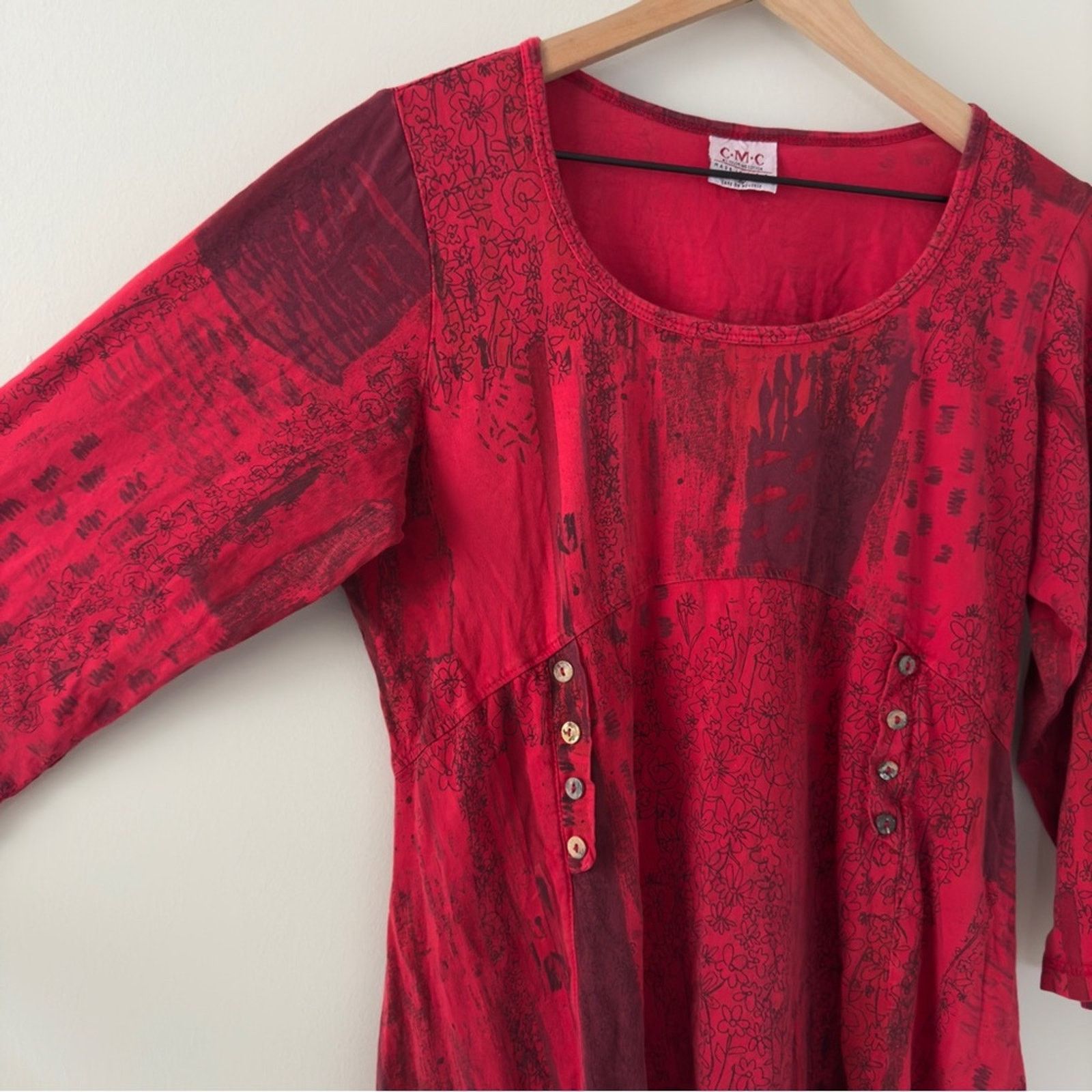 Vintage Vintage patchwork style button front Red babydoll Top Large Size L / US 10 / IT 46 - 9 Thumbnail