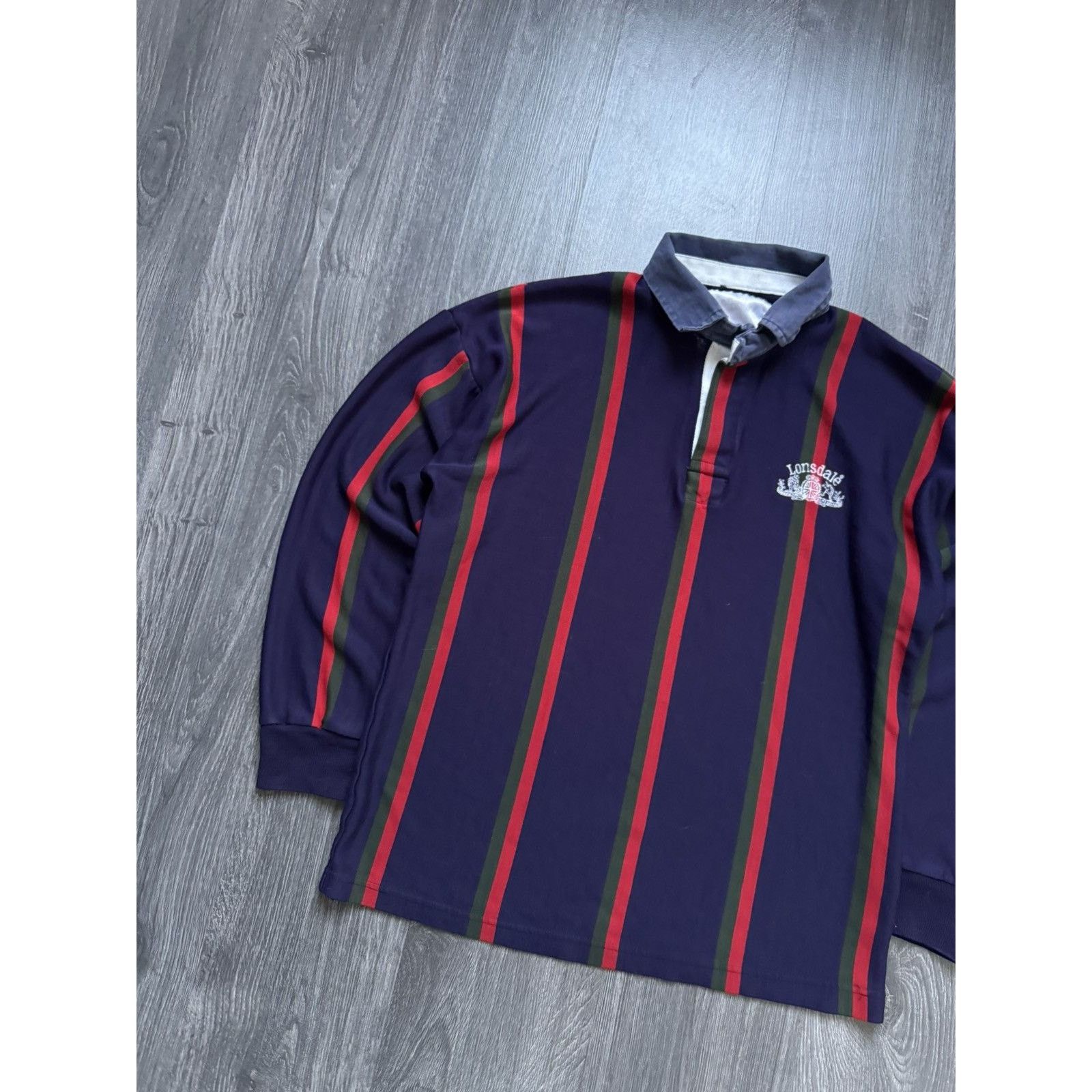 Lonsdale × Vintage 90s Vintage Lonsdale Striped Rugby Longsleeve Size US L / EU 52-54 / 3 - 2 Thumbnail