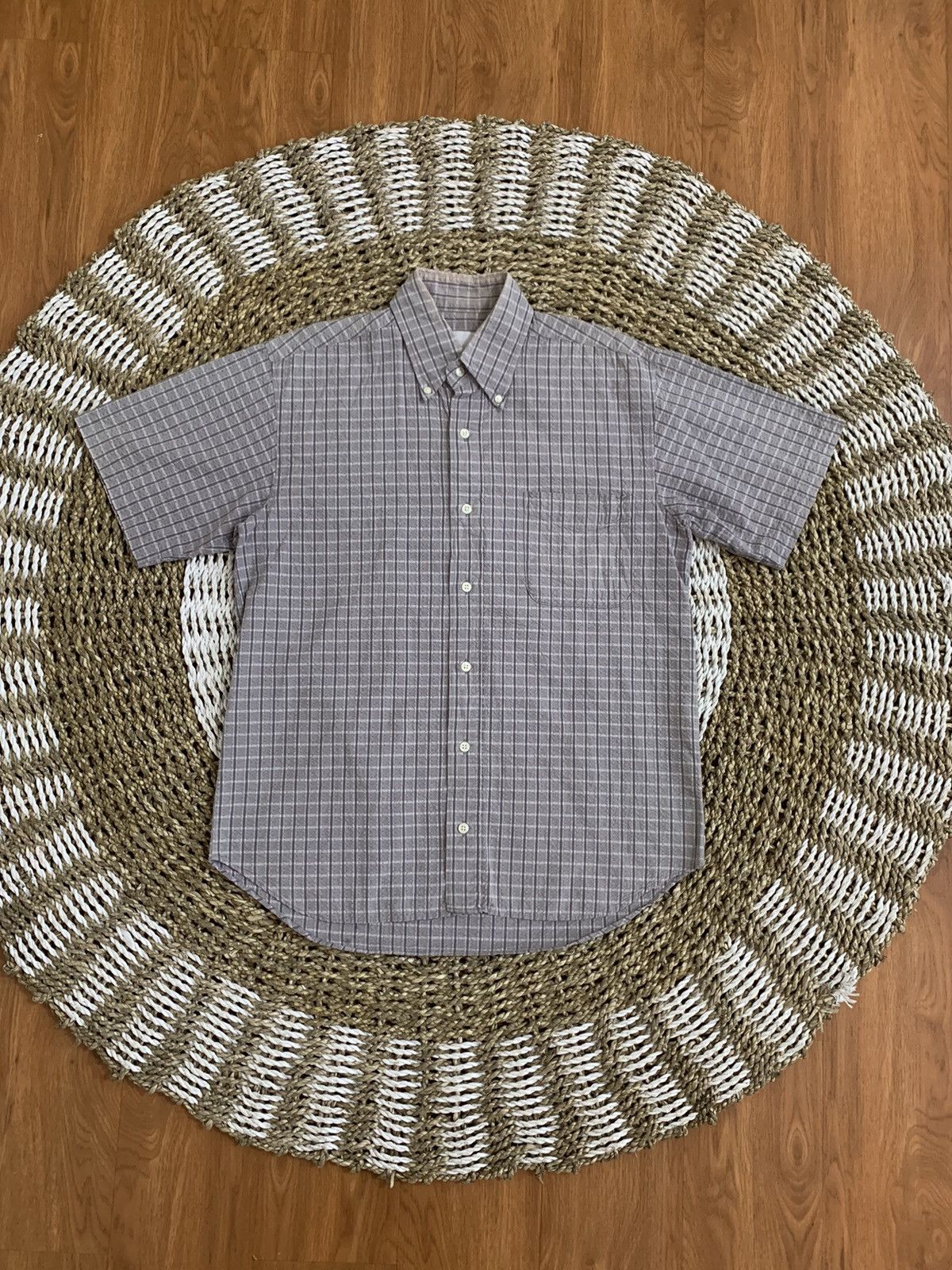 image of Takeo Kikuchi Crinkle Plaid Vintage Button Down Shirt in Grey, Men's (Size Medium)